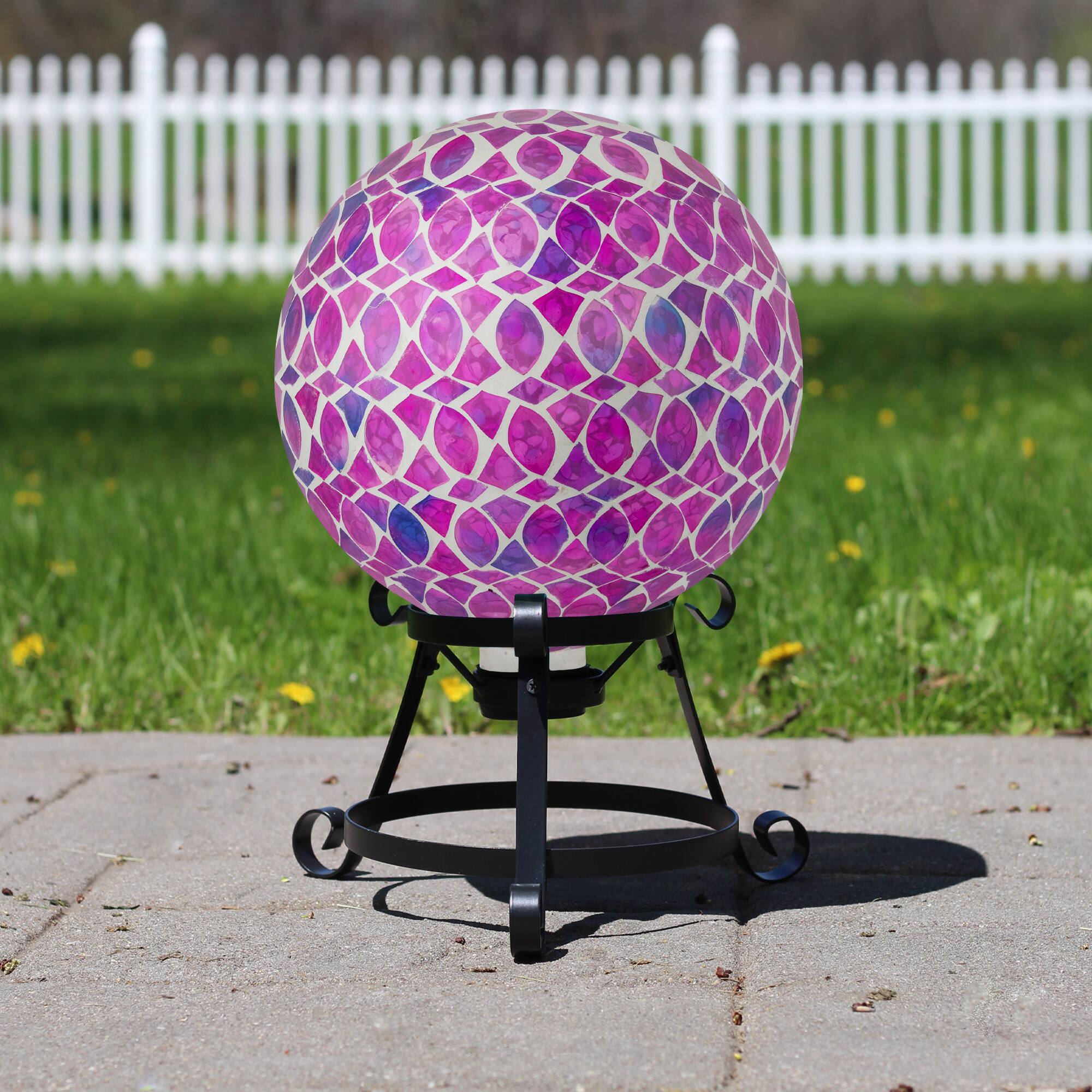 10&#x22; Purple, Pink &#x26; White Iridescent Mosaic Outdoor Garden Gazing Ball