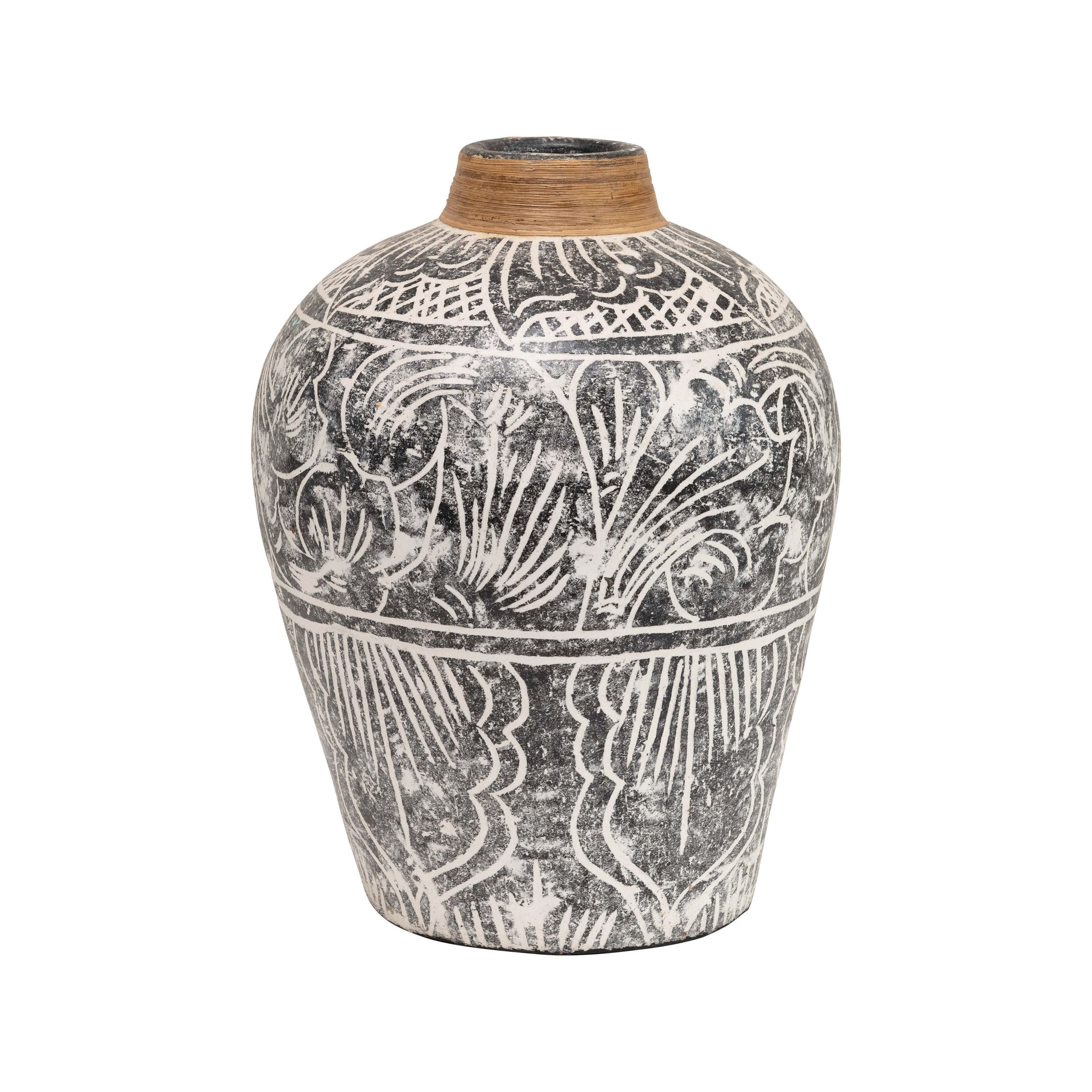 12&#x22; Terra Cotta Vase with Banana Leaf Rim Vase