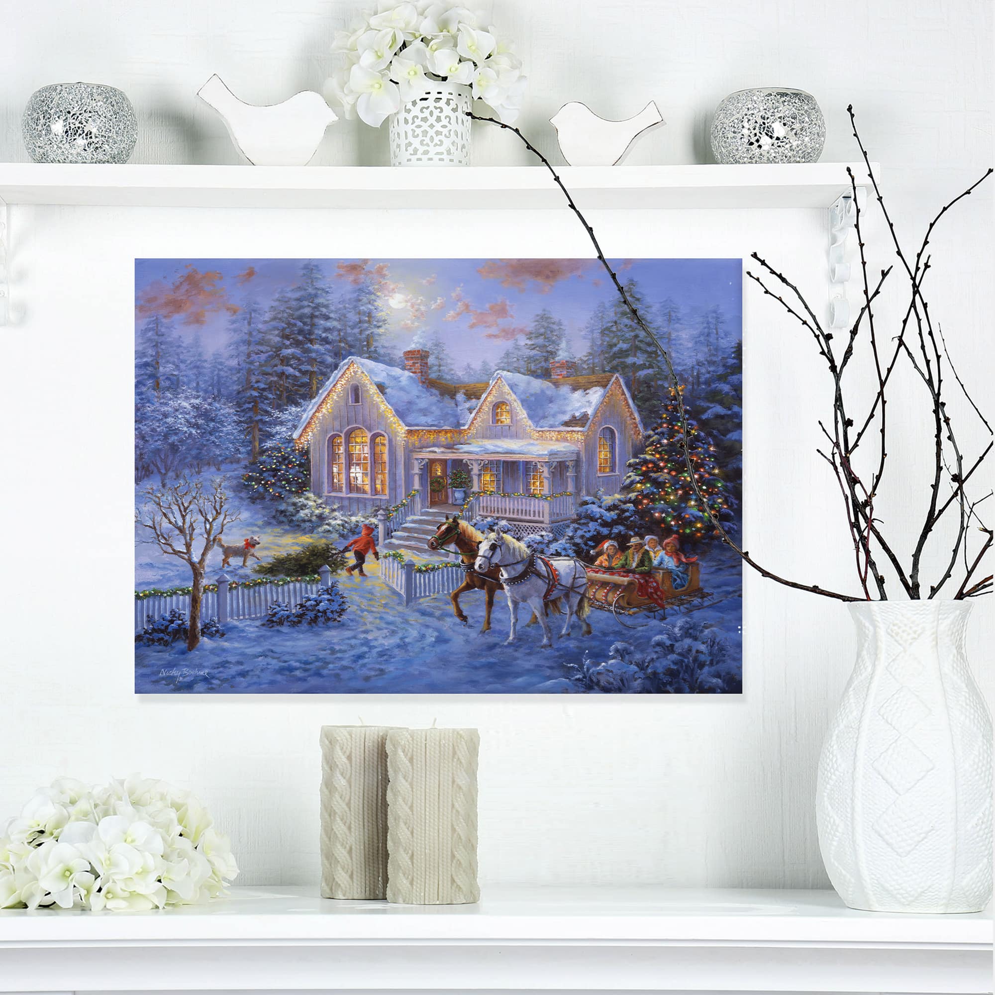 Designart Christmas Eve Family Coming Home in Sleigh Canvas Wall Art