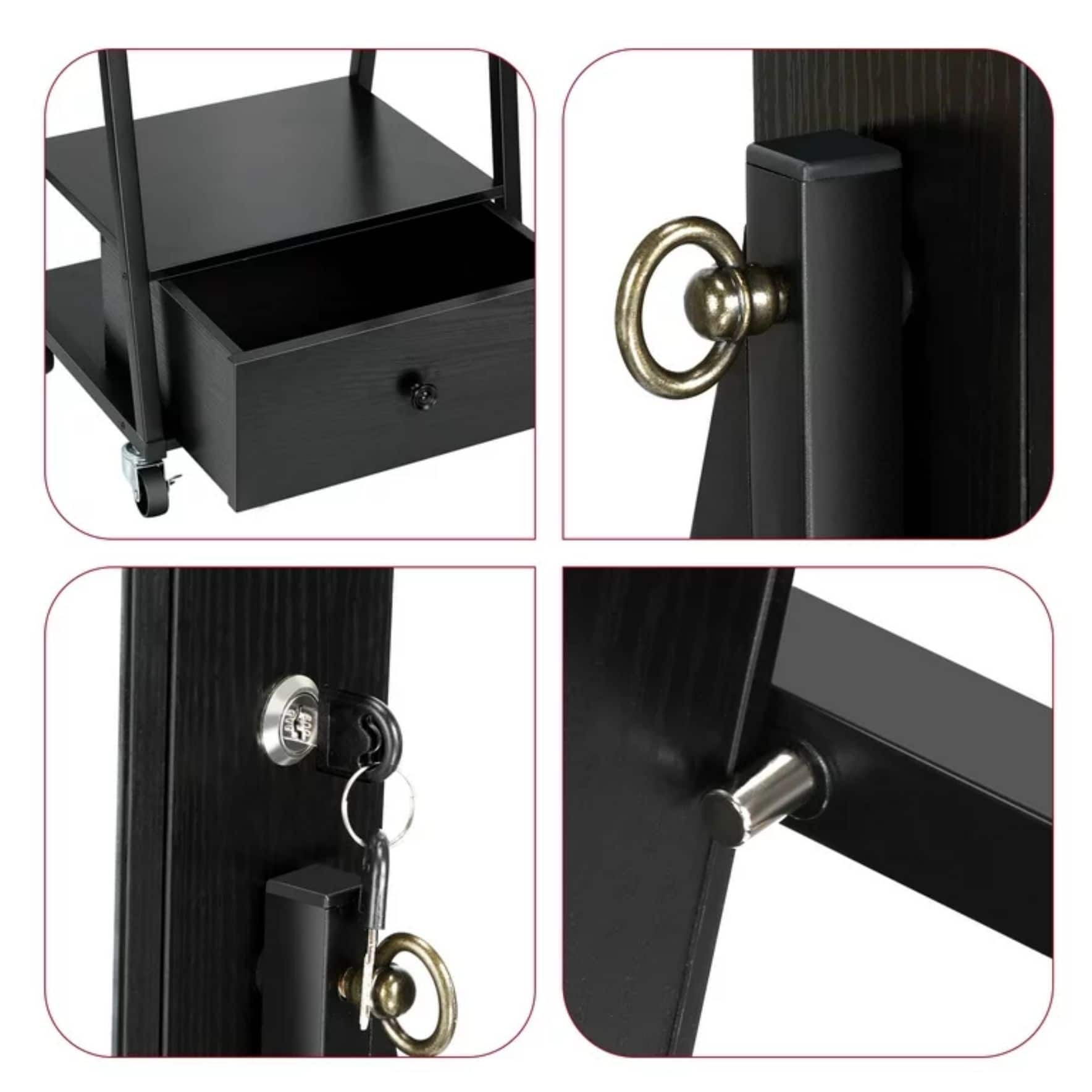 NEX&#x2122; 5ft. Black Jewelry Armoire on Casters with Chest Drawer