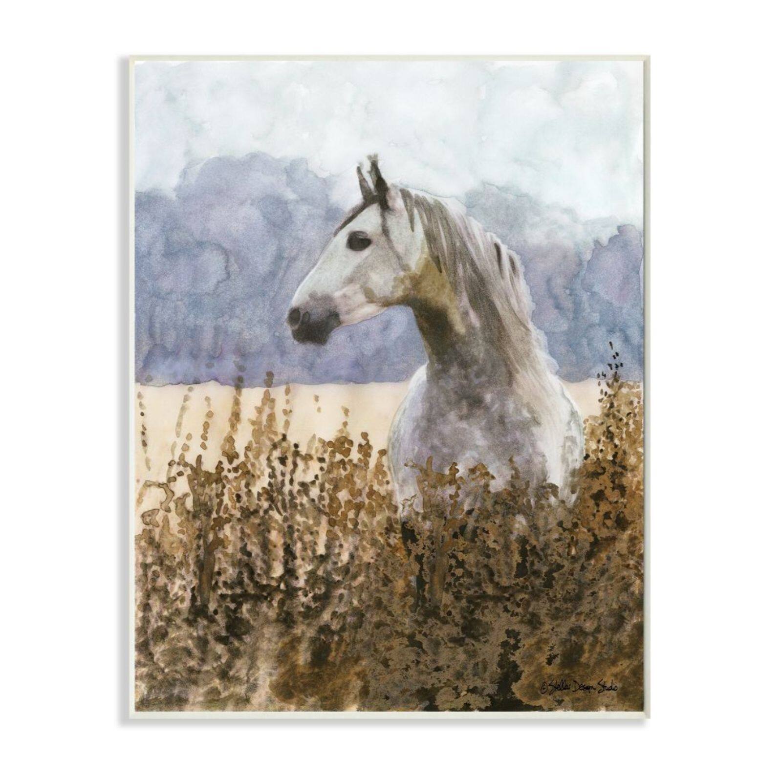 Stupell Industries Wild Horse Watercolor Portrait Wooden Wall Plaque