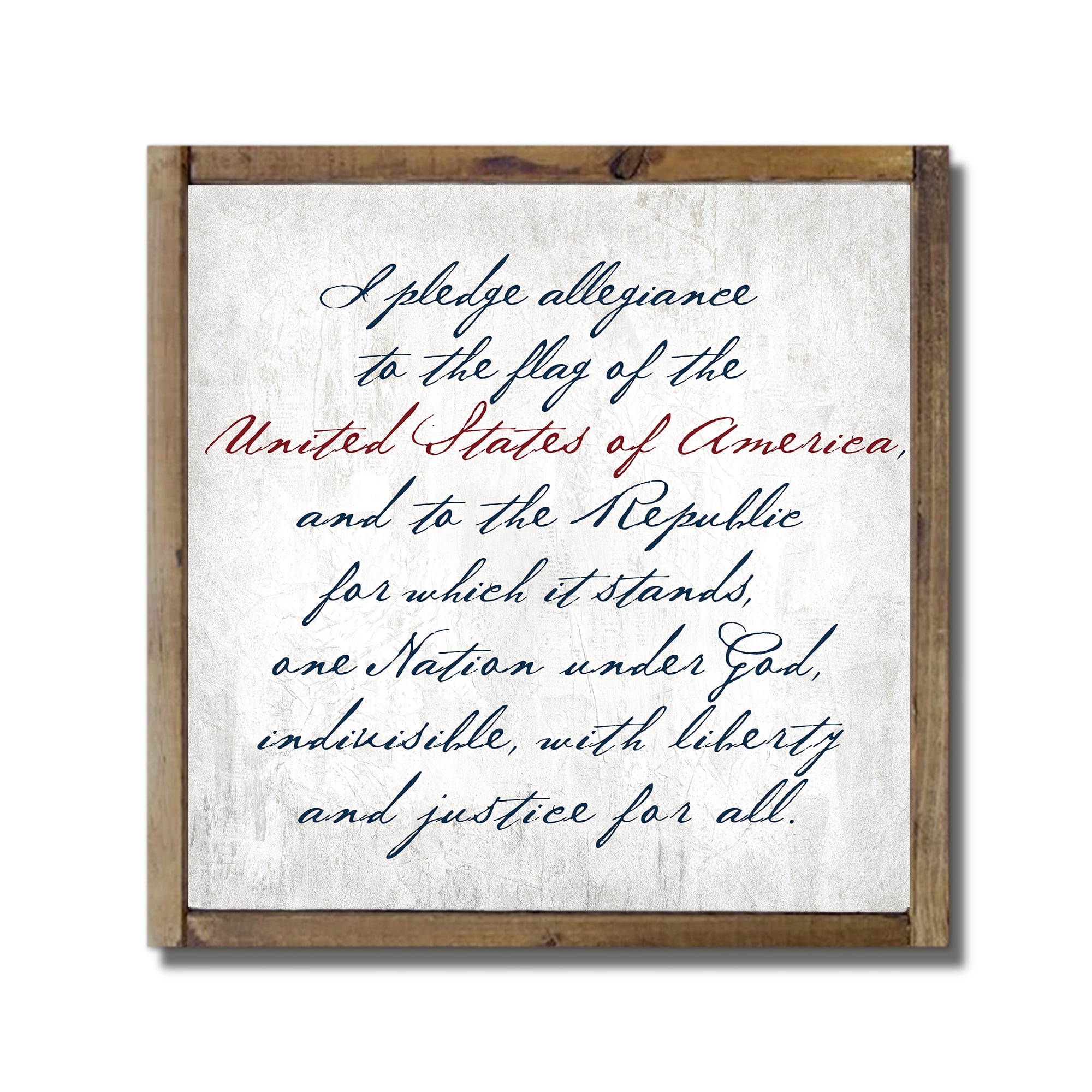 Script Pledge of Allegiance Framed Wood Plaque