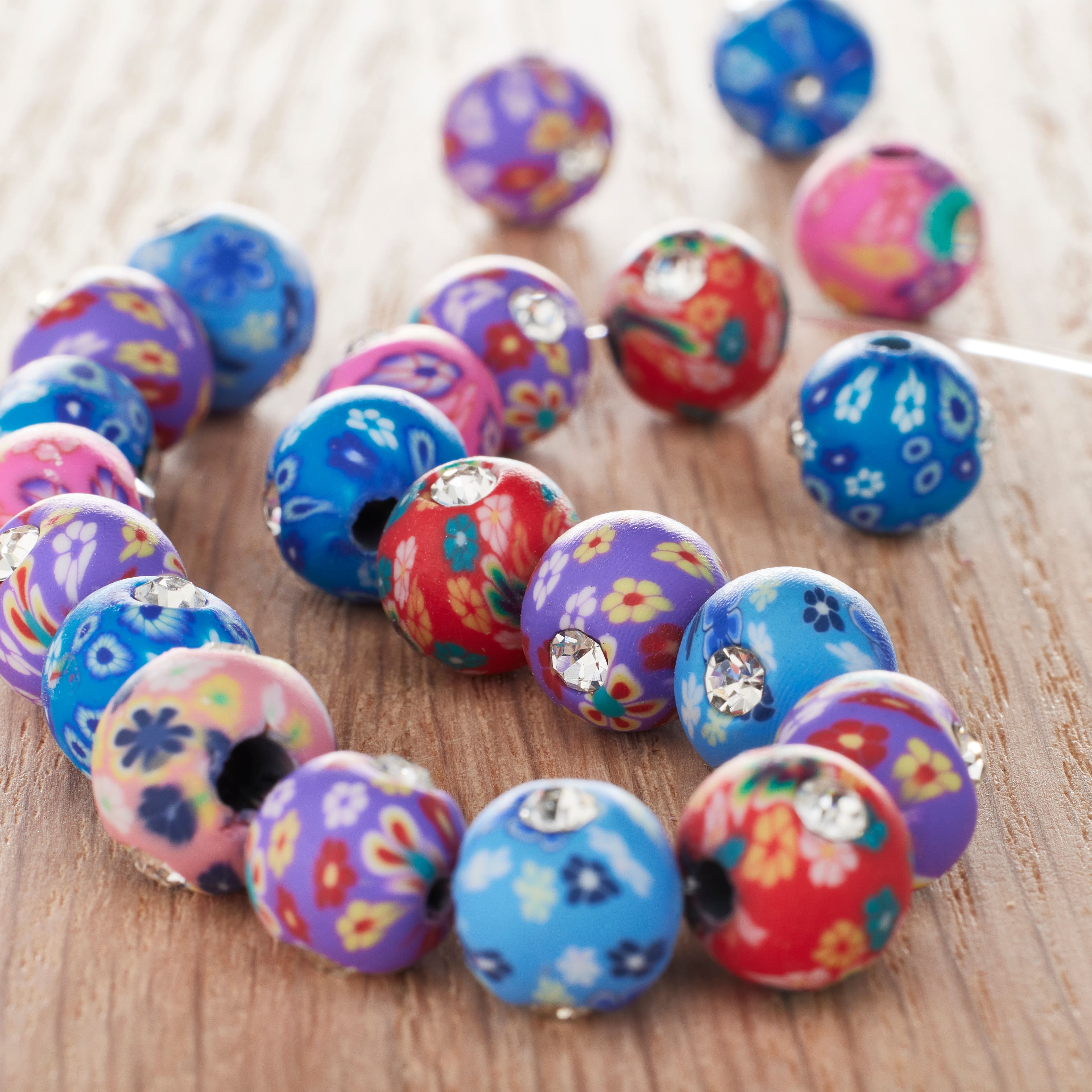 Multicolor Rhinestone Clay Round Beads, 8mm by Bead Landing™