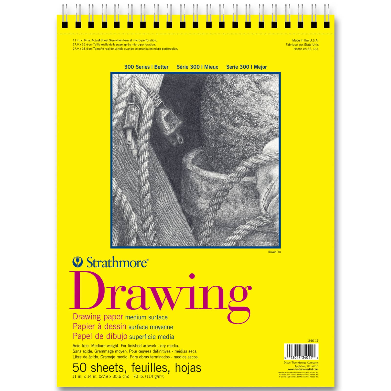 Strathmore Drawing Paper Pad, 300 Series, 50 Sheets, Spiral-Bound, 11&#x22; x 14&#x22;