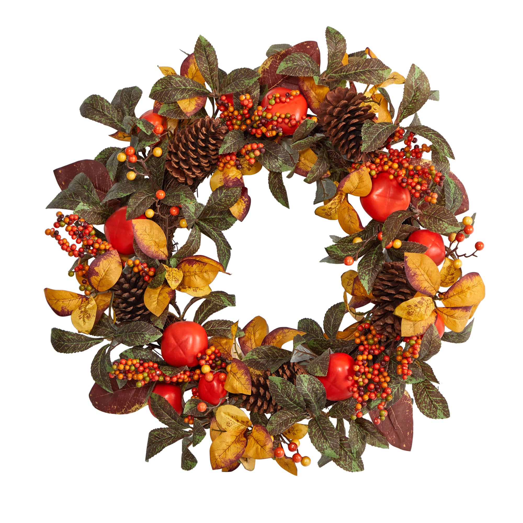 26" Autumn Persimmon & Pinecones Fall Wreath
