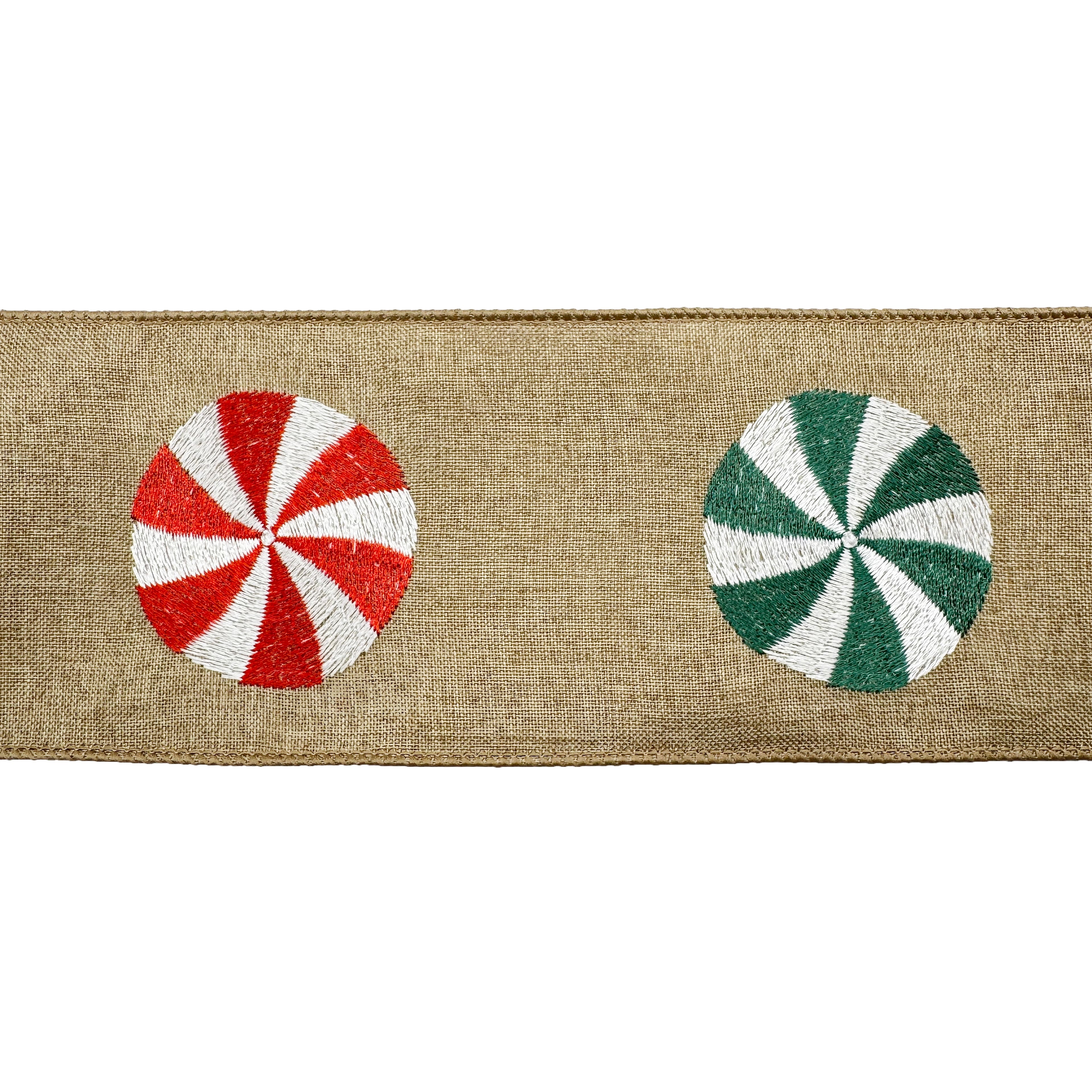 3.5" x 15ft. Embroidered Peppermints Wired Faux Linen Ribbon by Celebrate It®