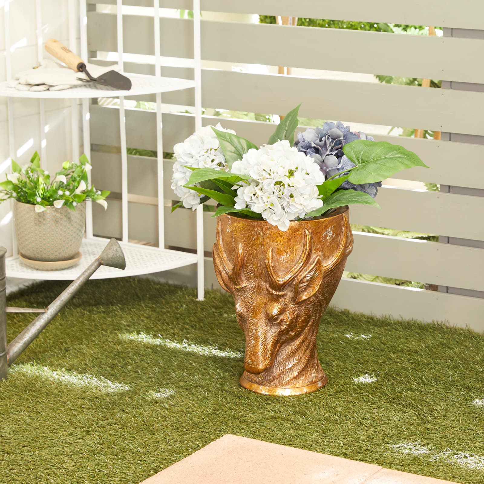 Bronze Polystone Traditional Planter, 14" x 10" x 10"