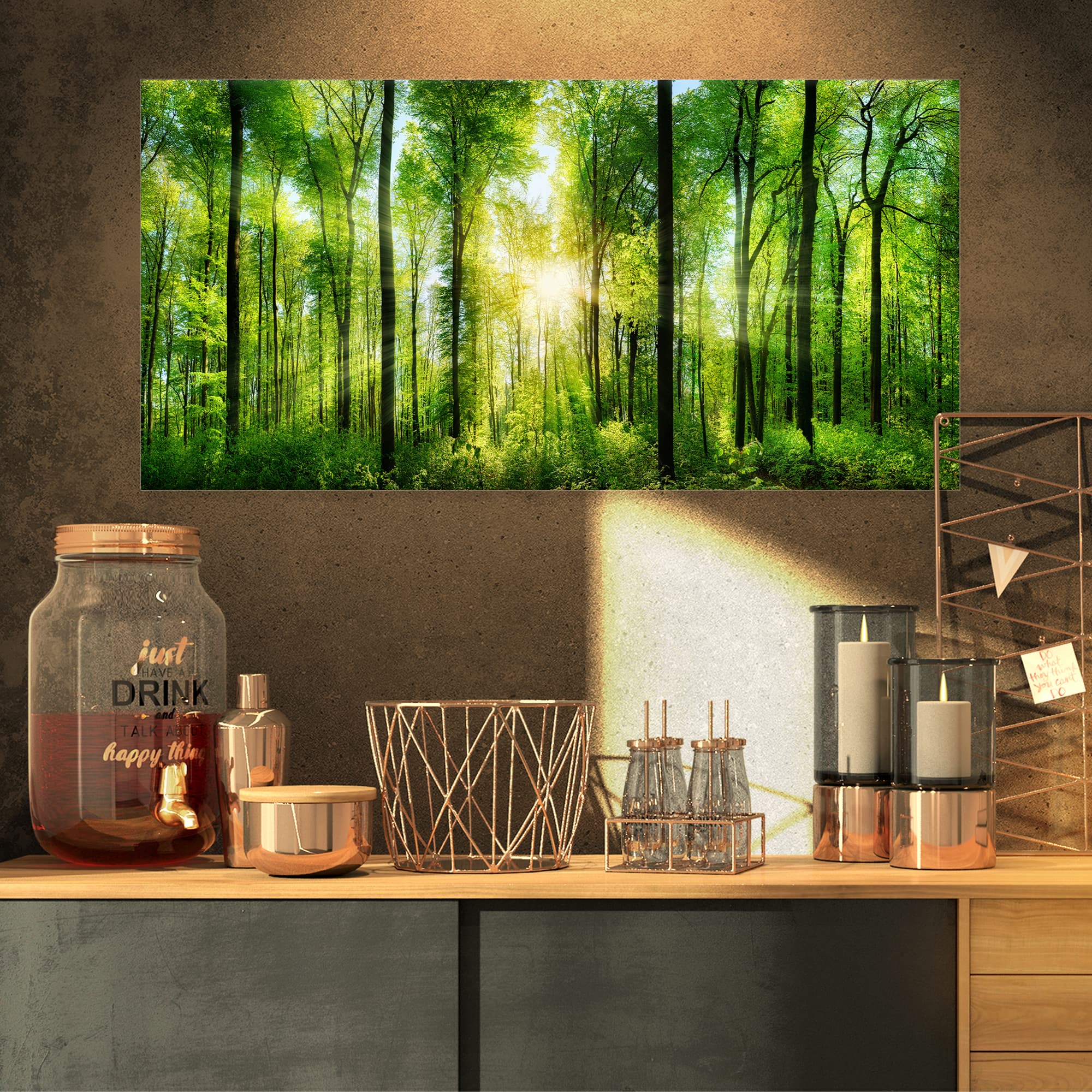 Designart - Forest with Rays of Sun Panorama - Landscape Art Print Canvas