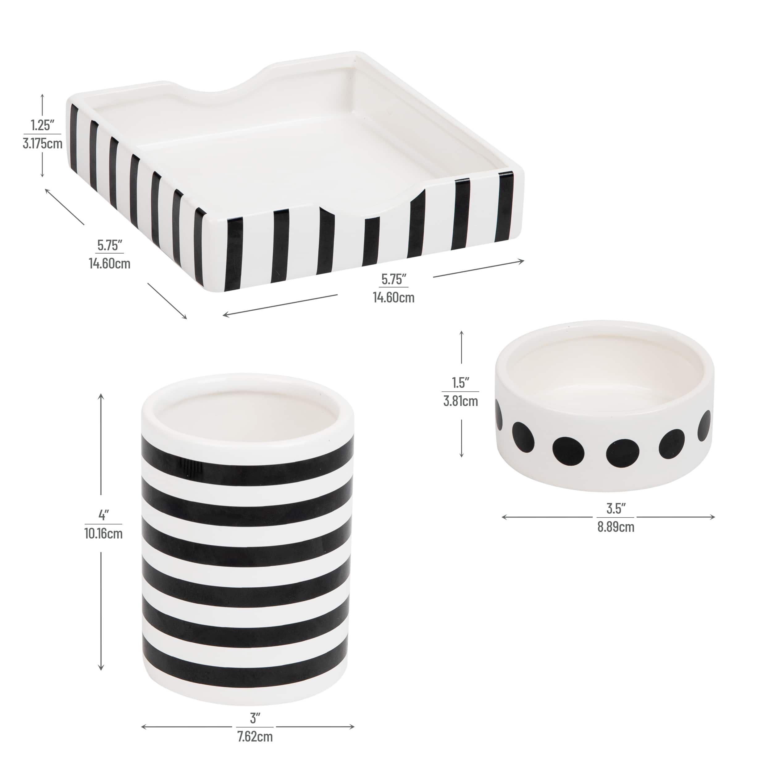 Mind Reader Ditto Collection Black &#x26; White Pen Cup, Clip Dish &#x26; Memo Tray Set