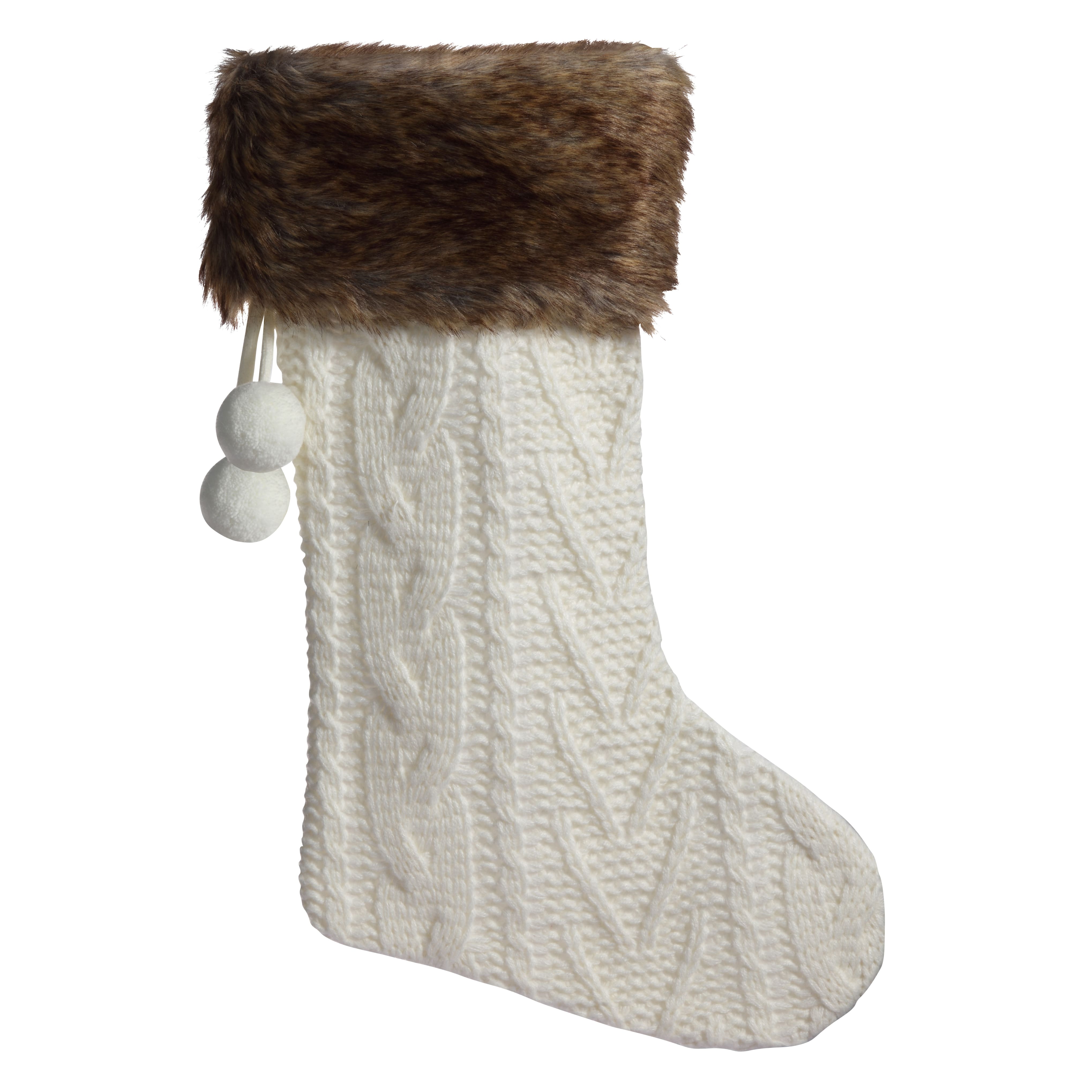 Haute Decor HangRight&#xAE; 20&#x22; White Knit Christmas Stocking with Pompoms