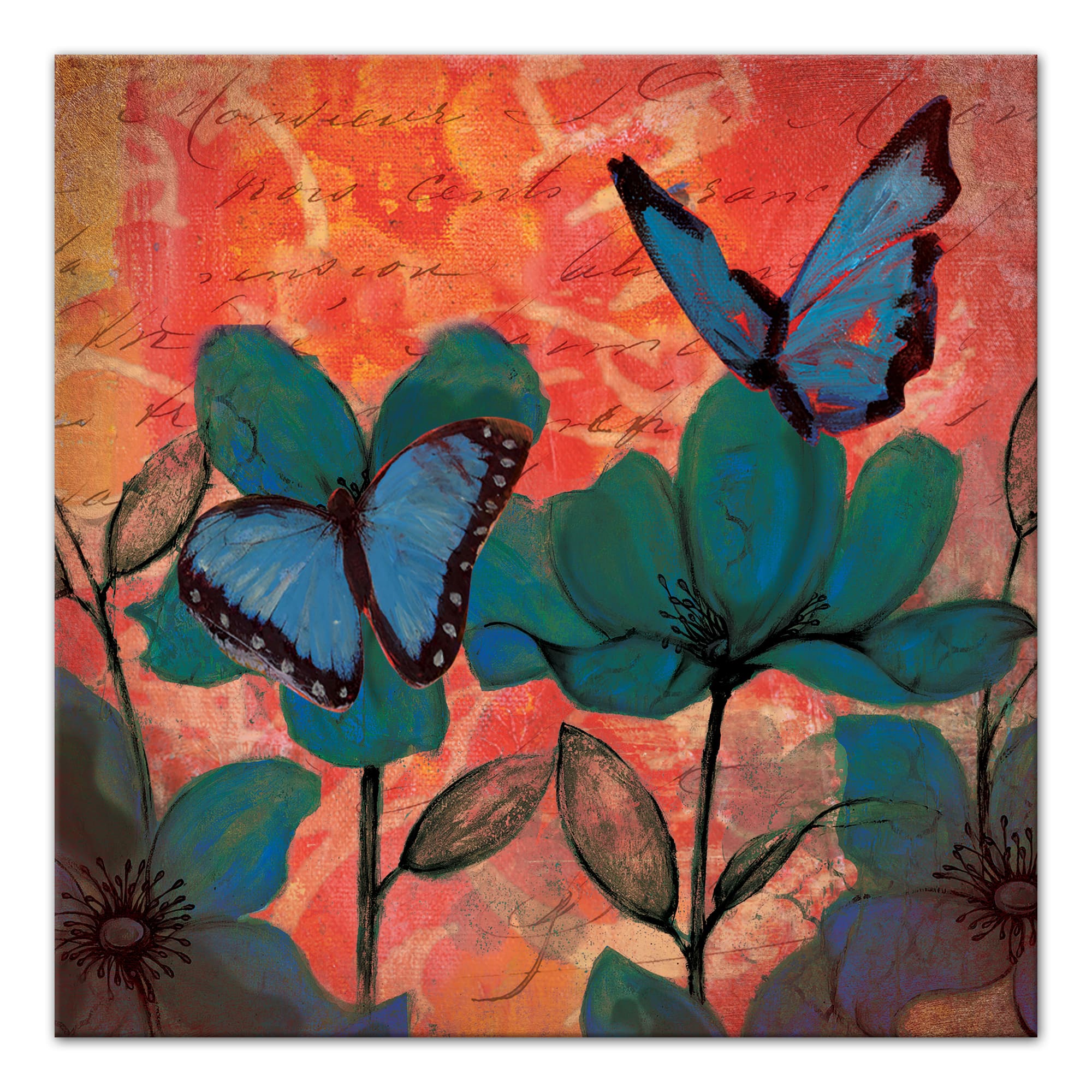 Traditional Orange and Blue Butterflies 24" x 24" Canvas Wall Art