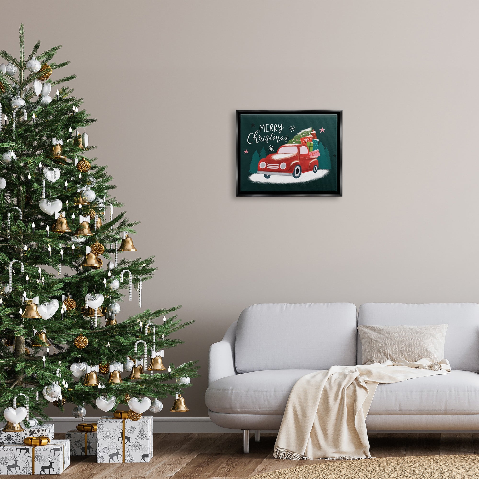 Stupell Industries Merry Christmas Gifts Truckload Framed Floater Canvas Wall Art