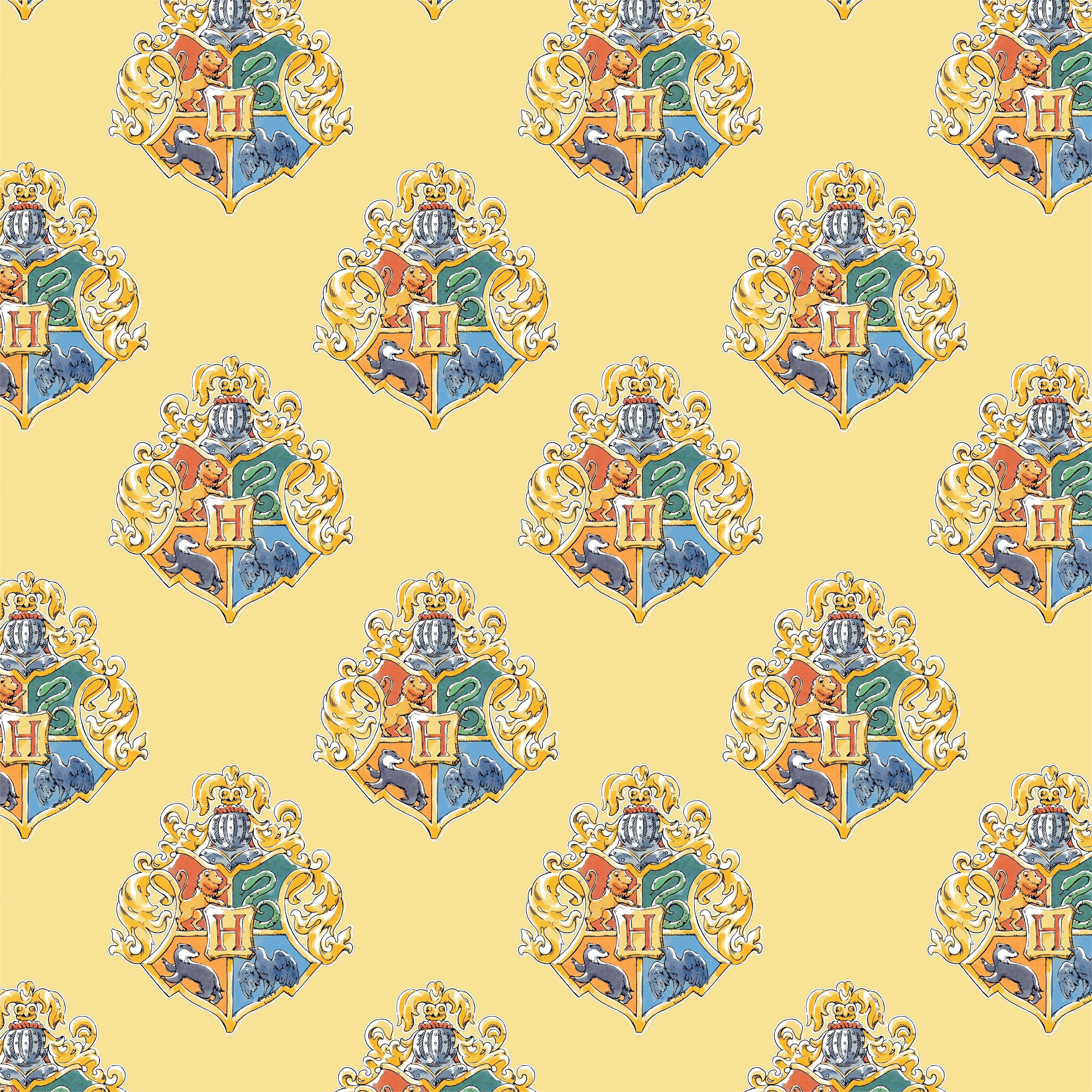 Harry Potter&#x2122; Yellow Watercolor Hogwarts&#x2122; Crest Cotton Fabric