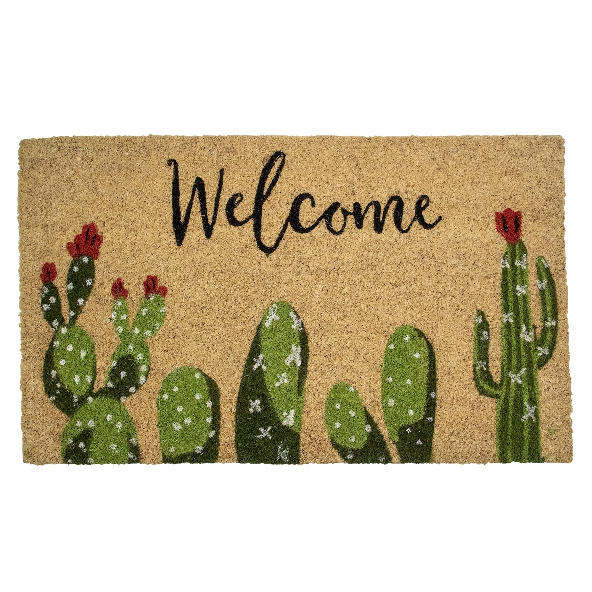 Natural Coir Tropical Cactus Welcome Doormat