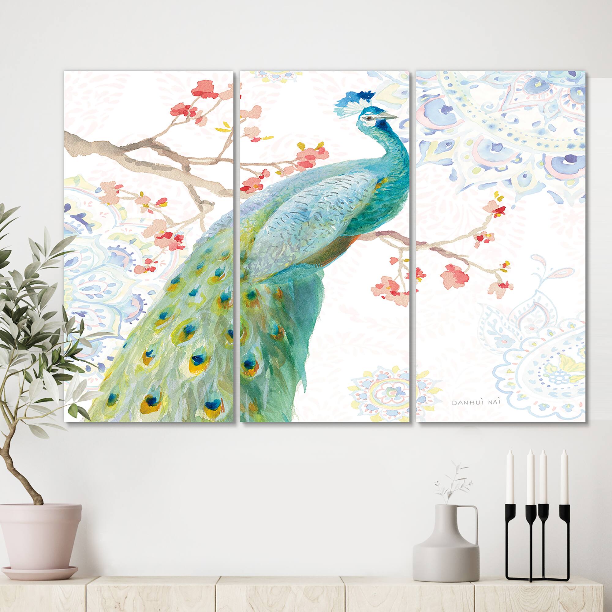 Designart - peacocks Watercolor I - Traditional Canvas Artwork