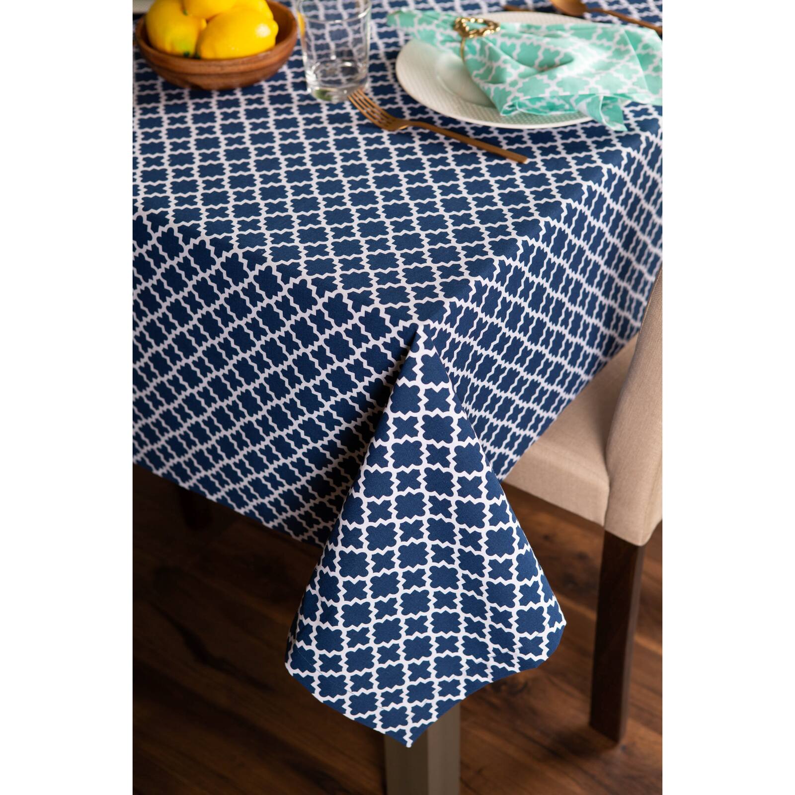 Nautical Blue Lattice Tablecloth 60&#x22; x 84&#x22;