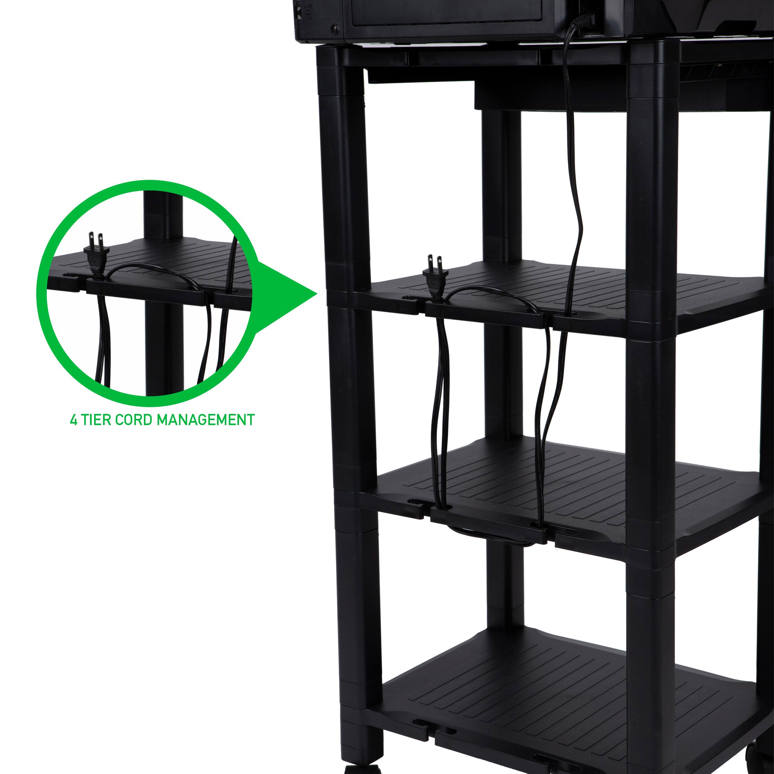 Mind Reader 34.7" Black 4-Shelf Printer Cart Stand with Wheels