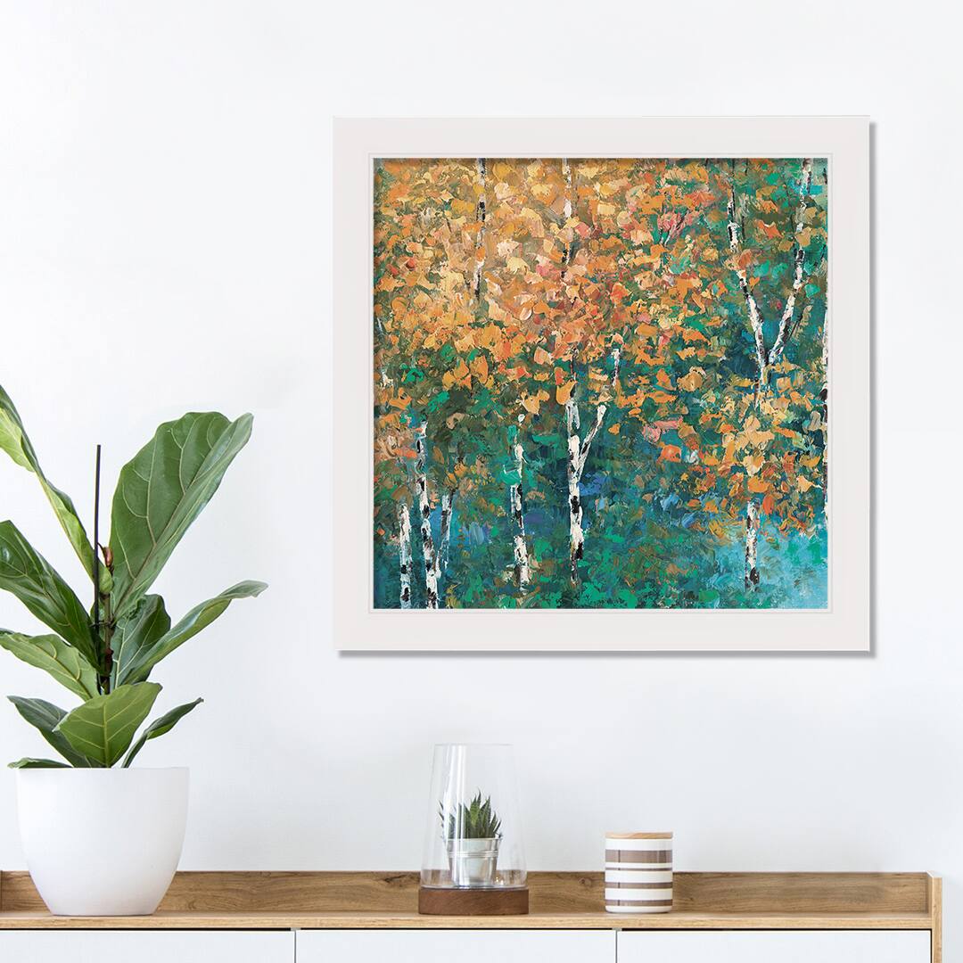 Fall Birch Trees Wall Art in White Frame