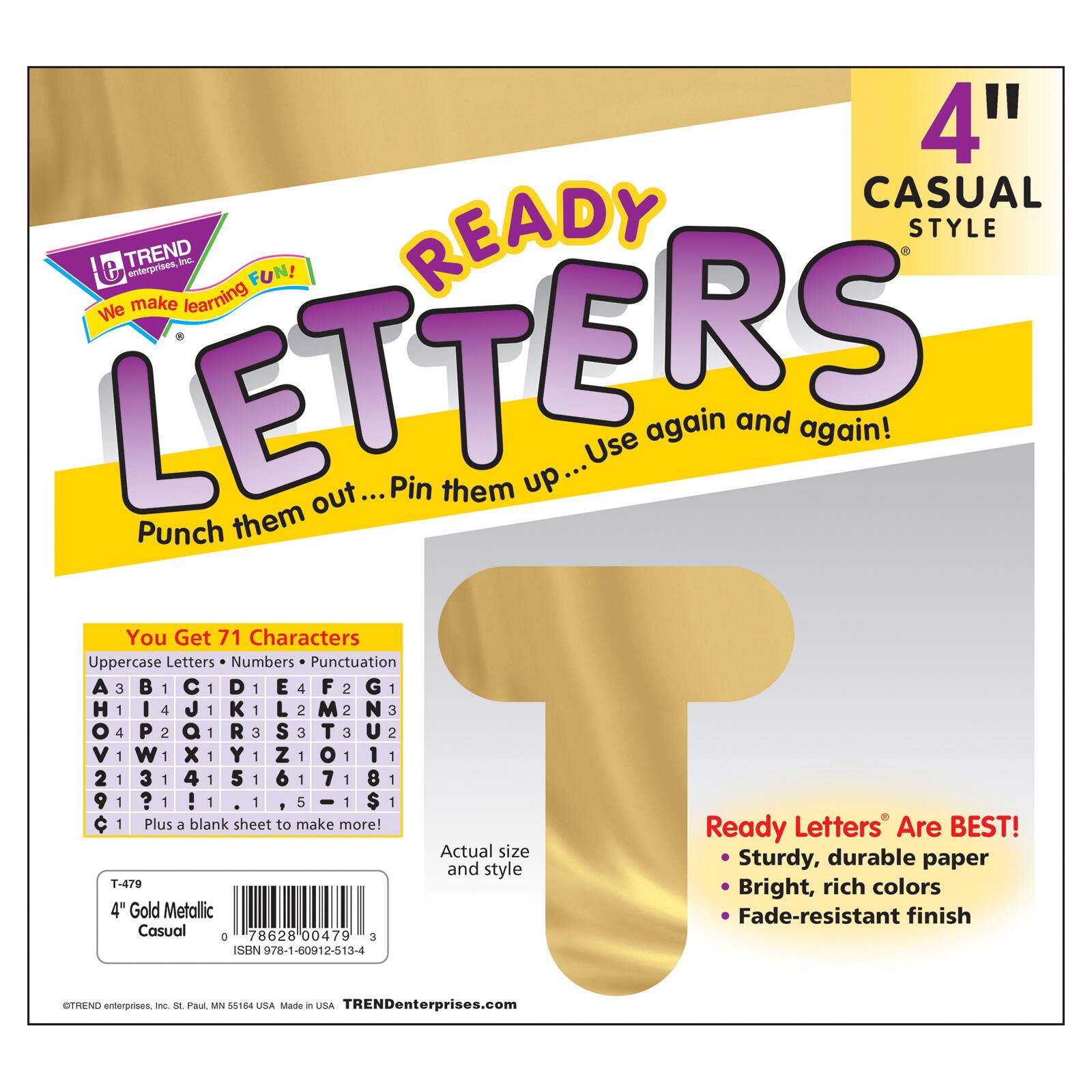 Trend Enterprises&#xAE; 4&#x22; Metallic Casual Uppercase Ready Letters&#xAE;