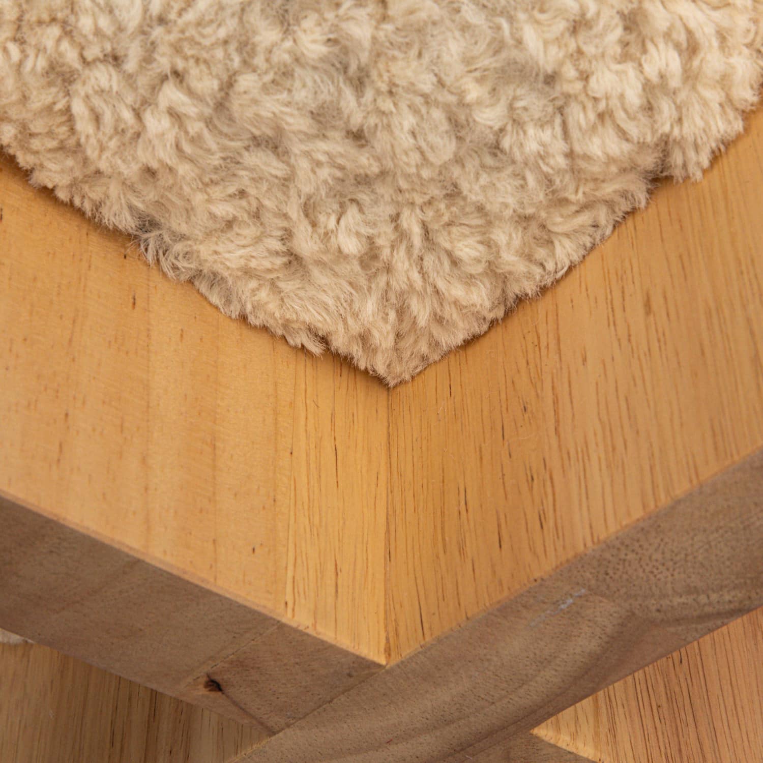 Hello Honey&#xAE; White Boucl&#xE9; Fabric Upholstered Ottoman