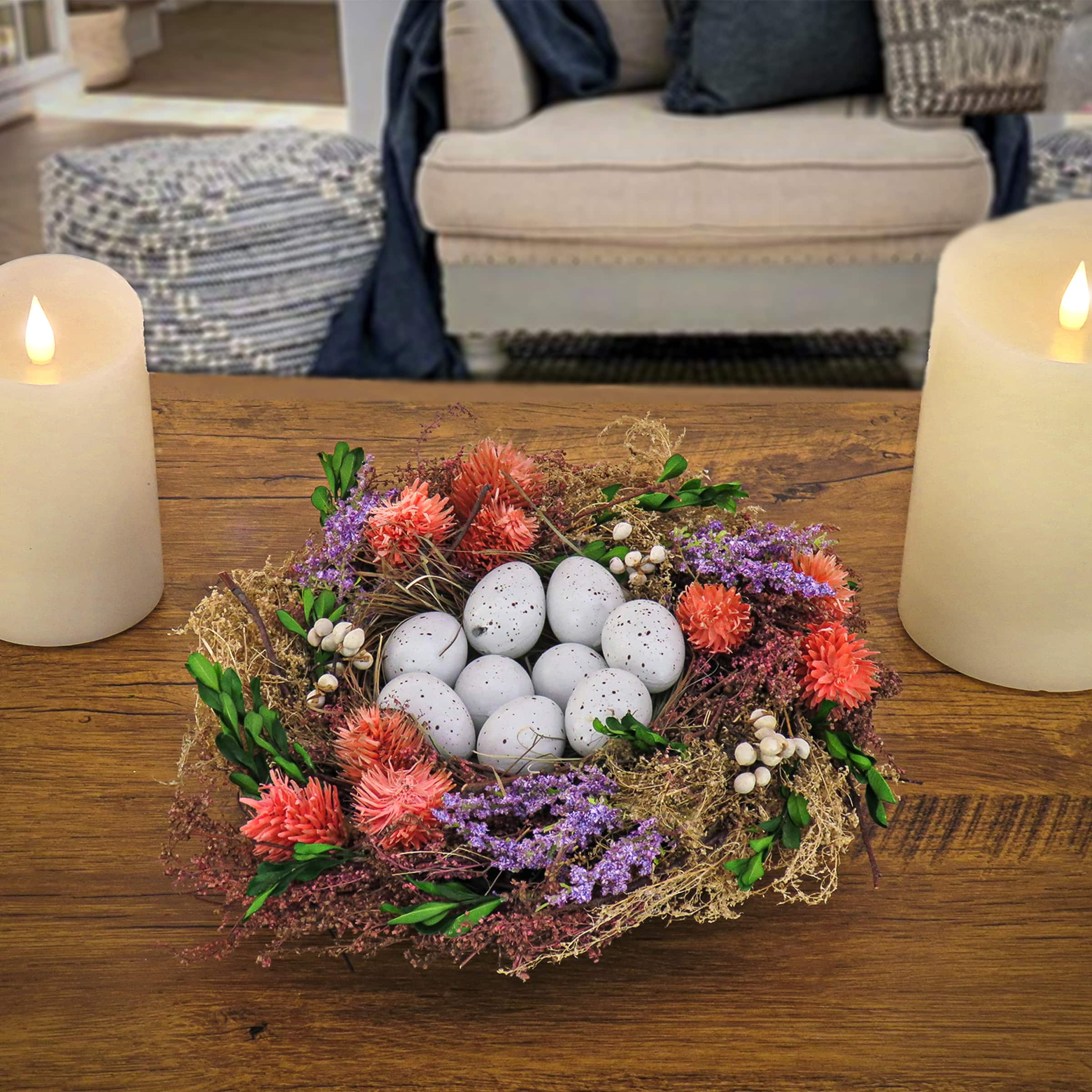 10&#x22; Flower &#x26; Egg Bird&#x2019;s Nest Tabletop Accent