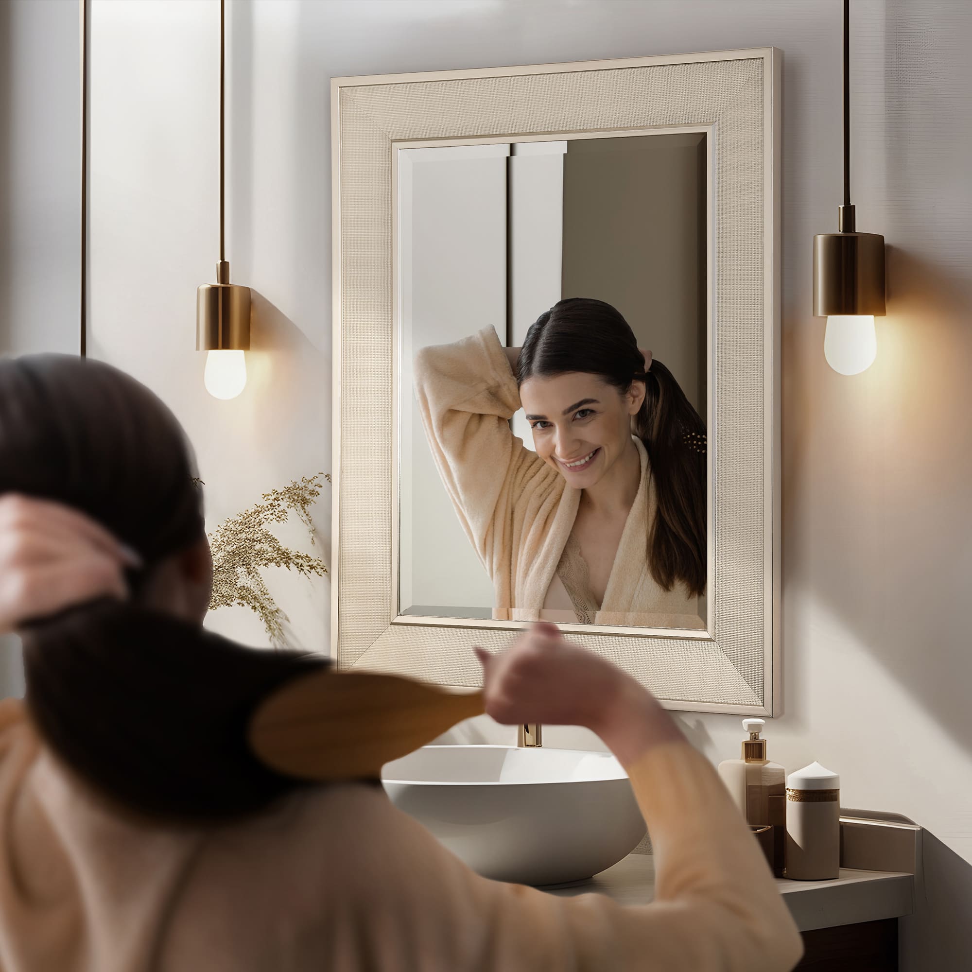 Head West Pave Brushed Nickel Stylish Bathroom &#x26; Wall Mirror