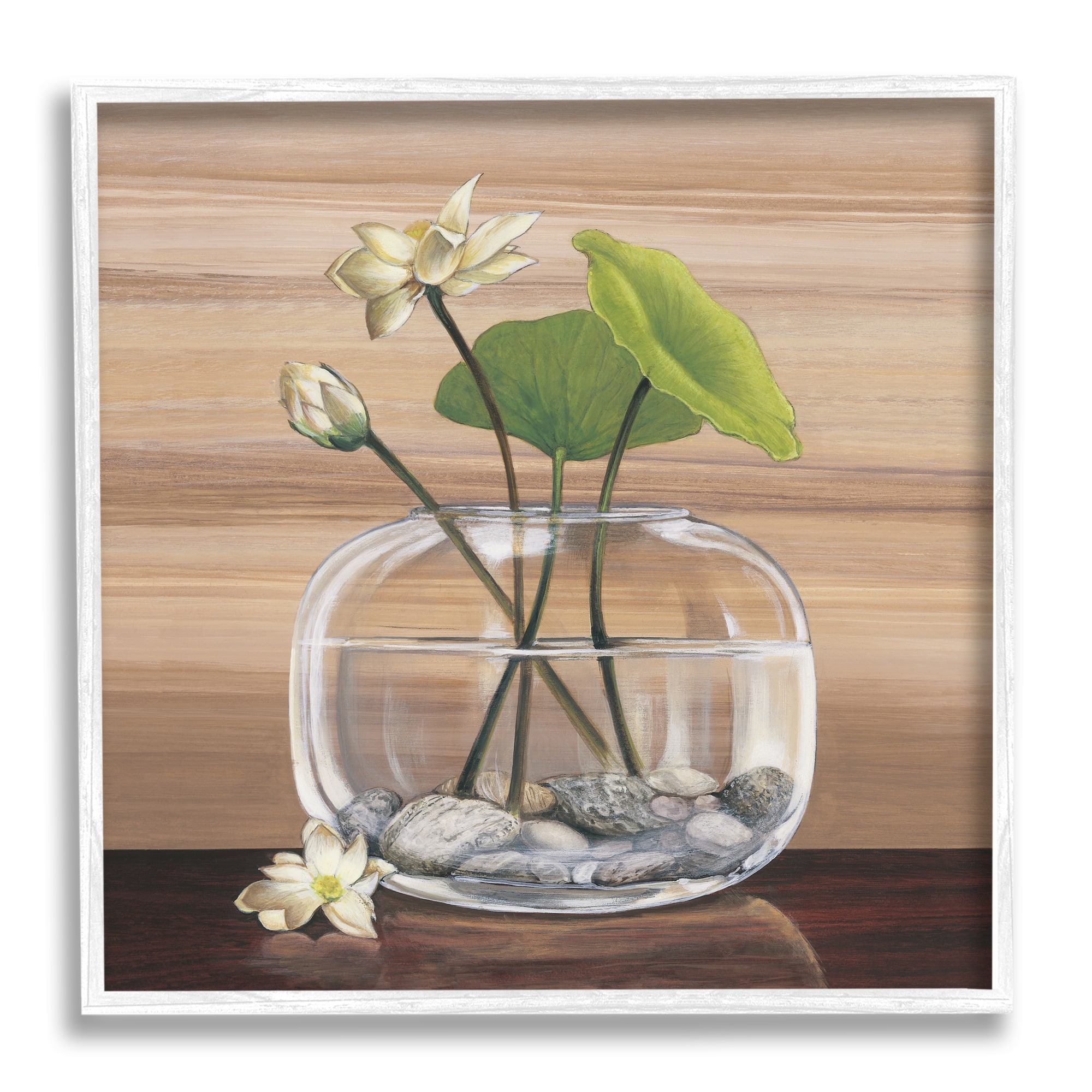 Stupell Industries White Water Lilies and Lilypad In Vase Still-Life in White Frame Wall Art