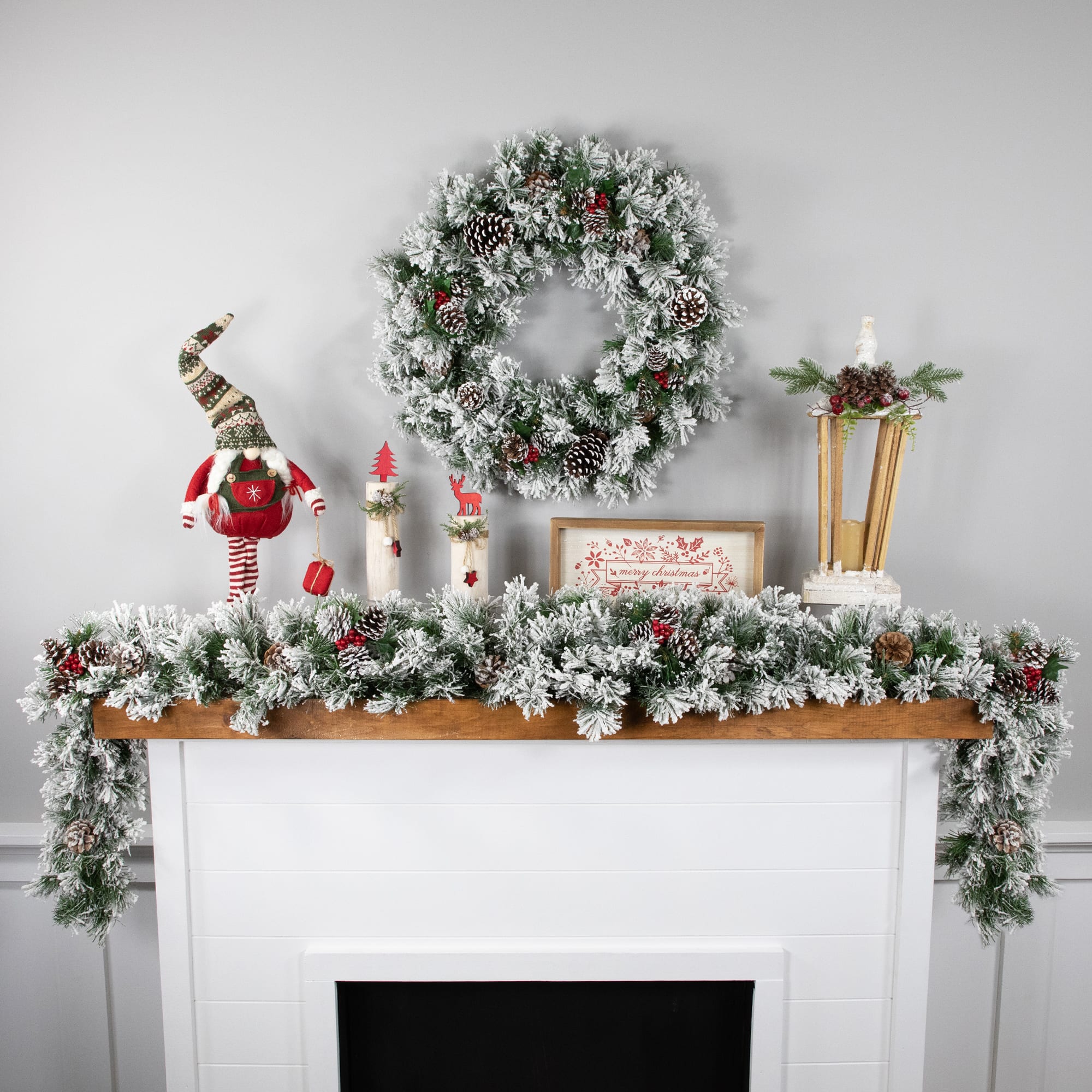 24&#x22; Flocked Angel Pine &#x26; Pinecones Wreath