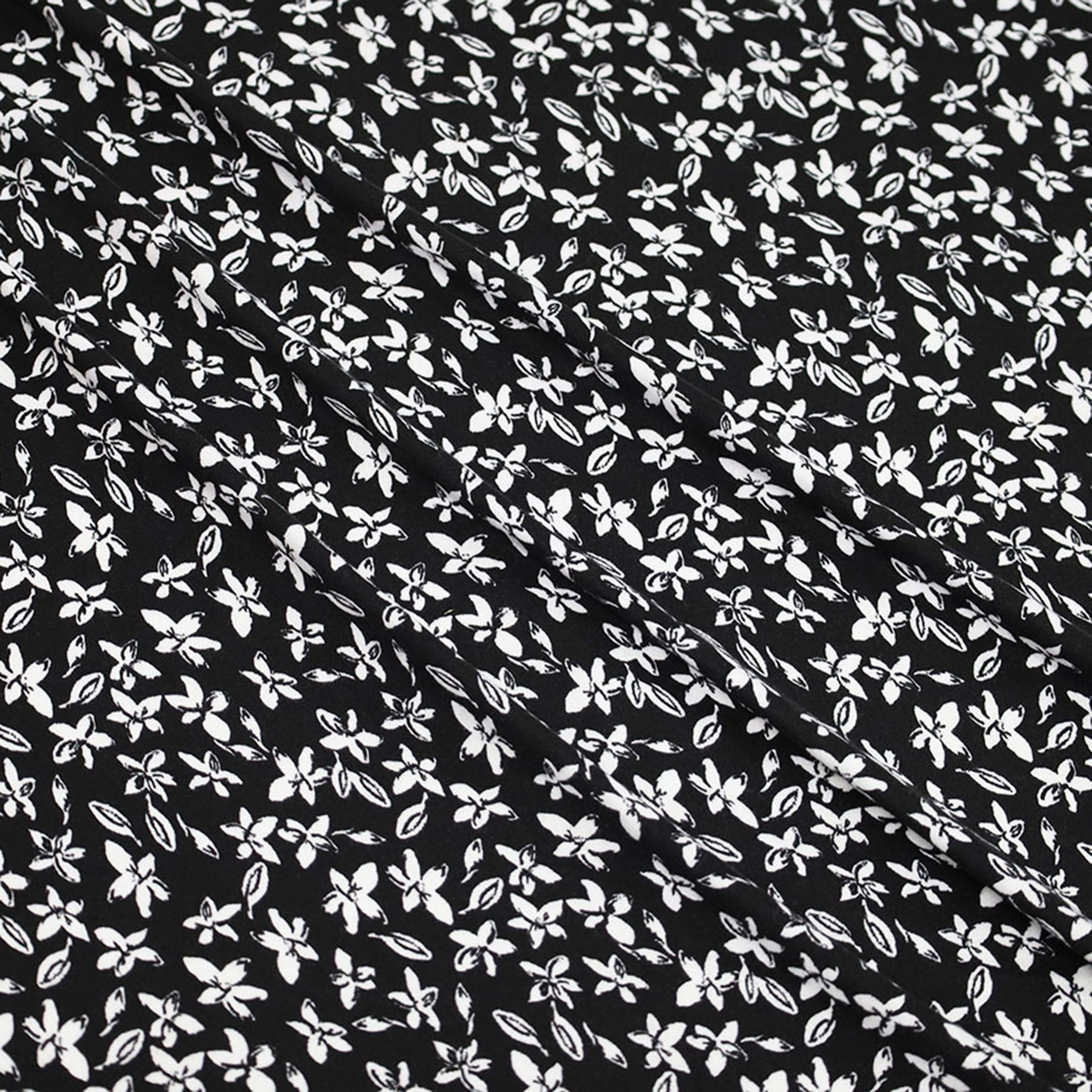 Fabric Merchants Leaves on Black Double Brushed Stretch Fabric