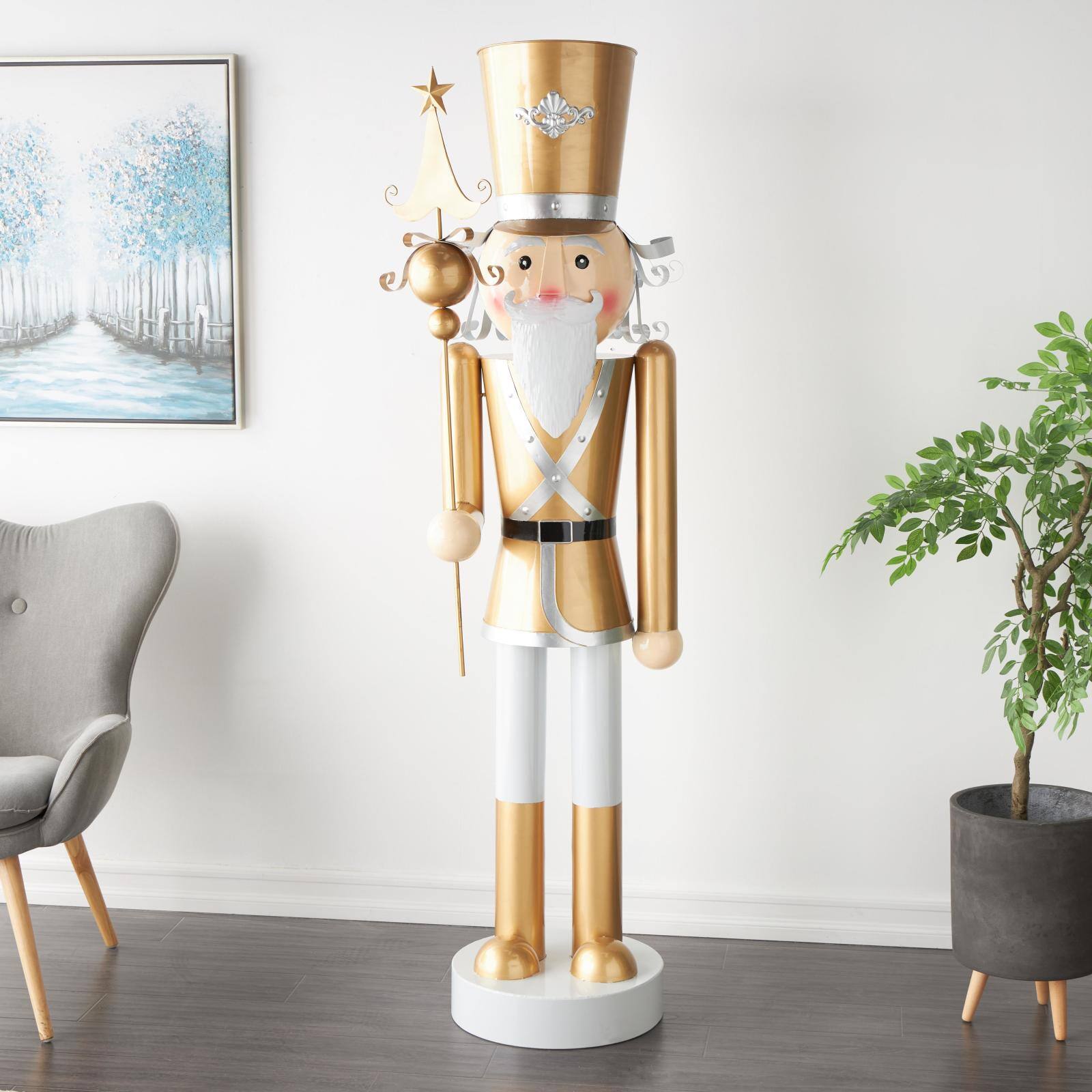 6ft. Gold &#x26; Silver Metal Standing Nutcracker Sculpture