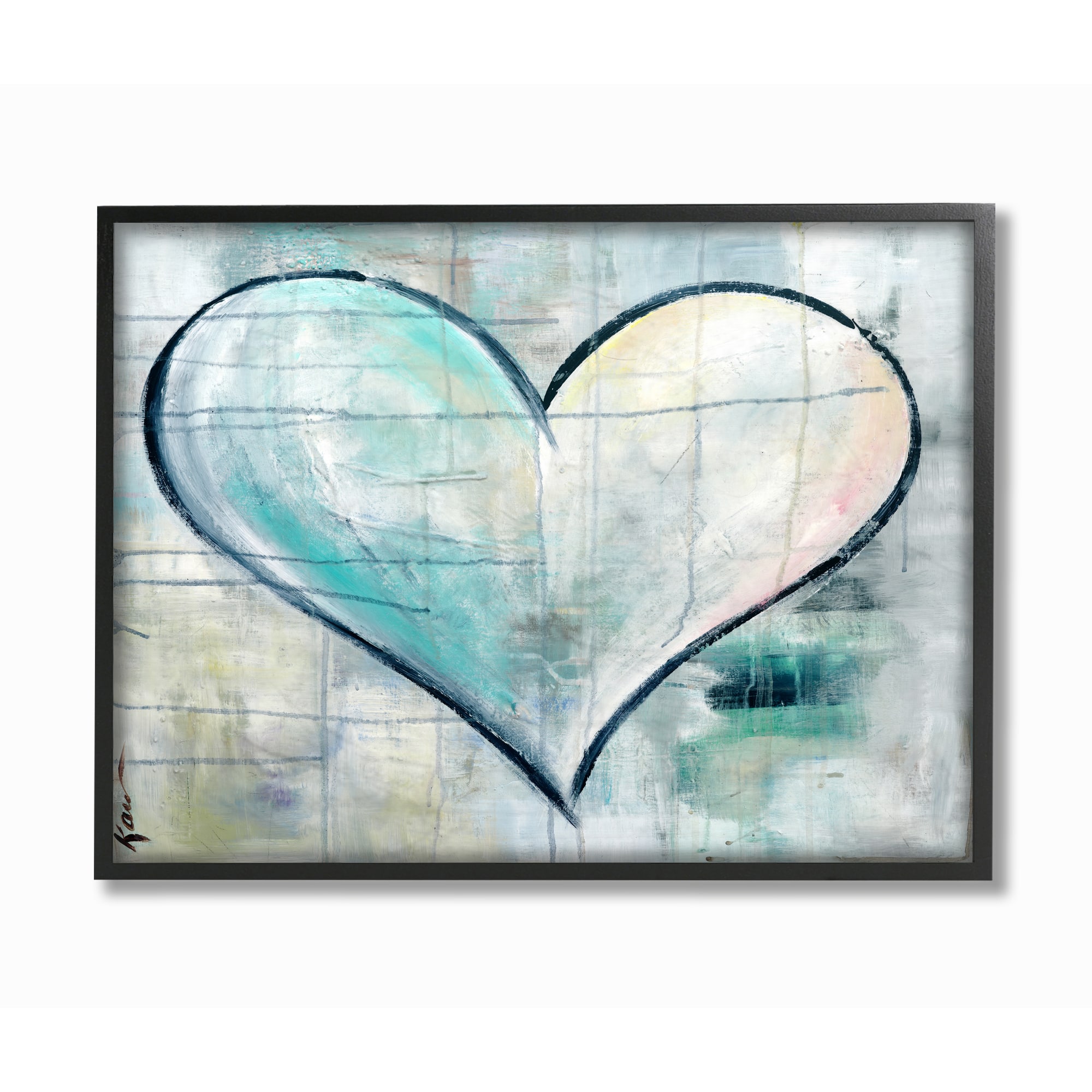Stupell Industries Blue & White Graffiti Heart Black Framed Wall Art