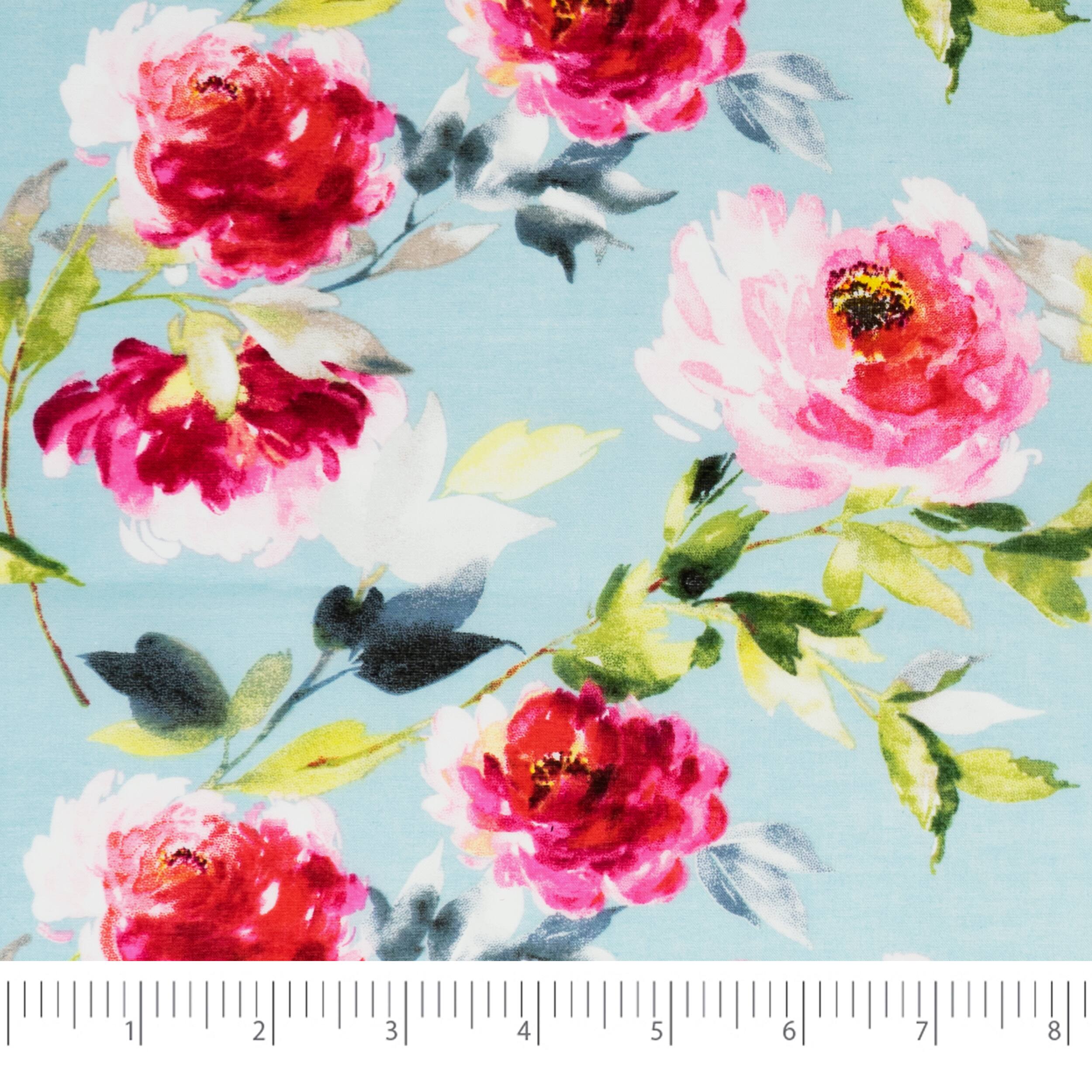 SINGER Aqua Watercolor Floral Cotton Lawn Fabric