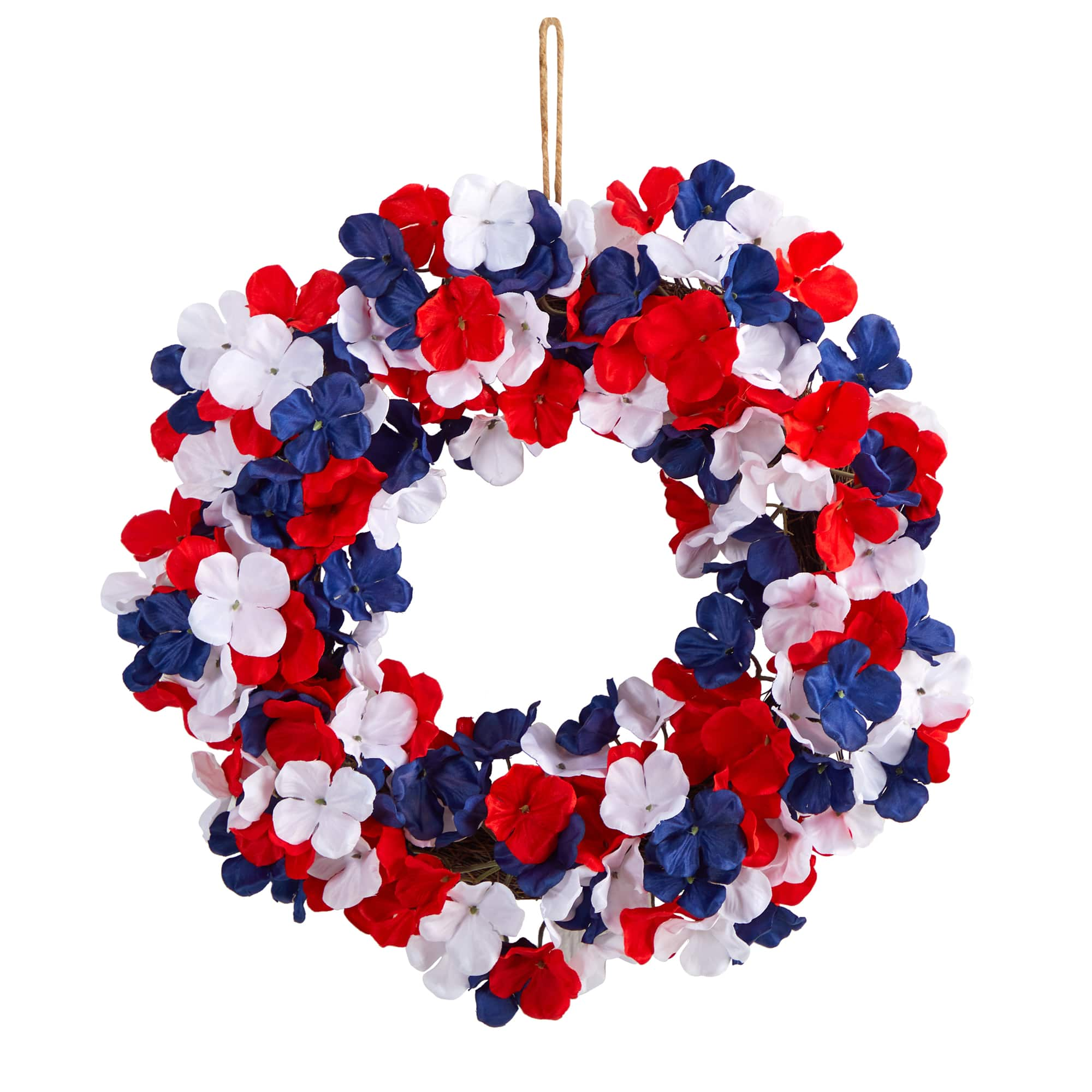 18&#x22; Red, White &#x26; Blue Americana Hydrangea Wreath