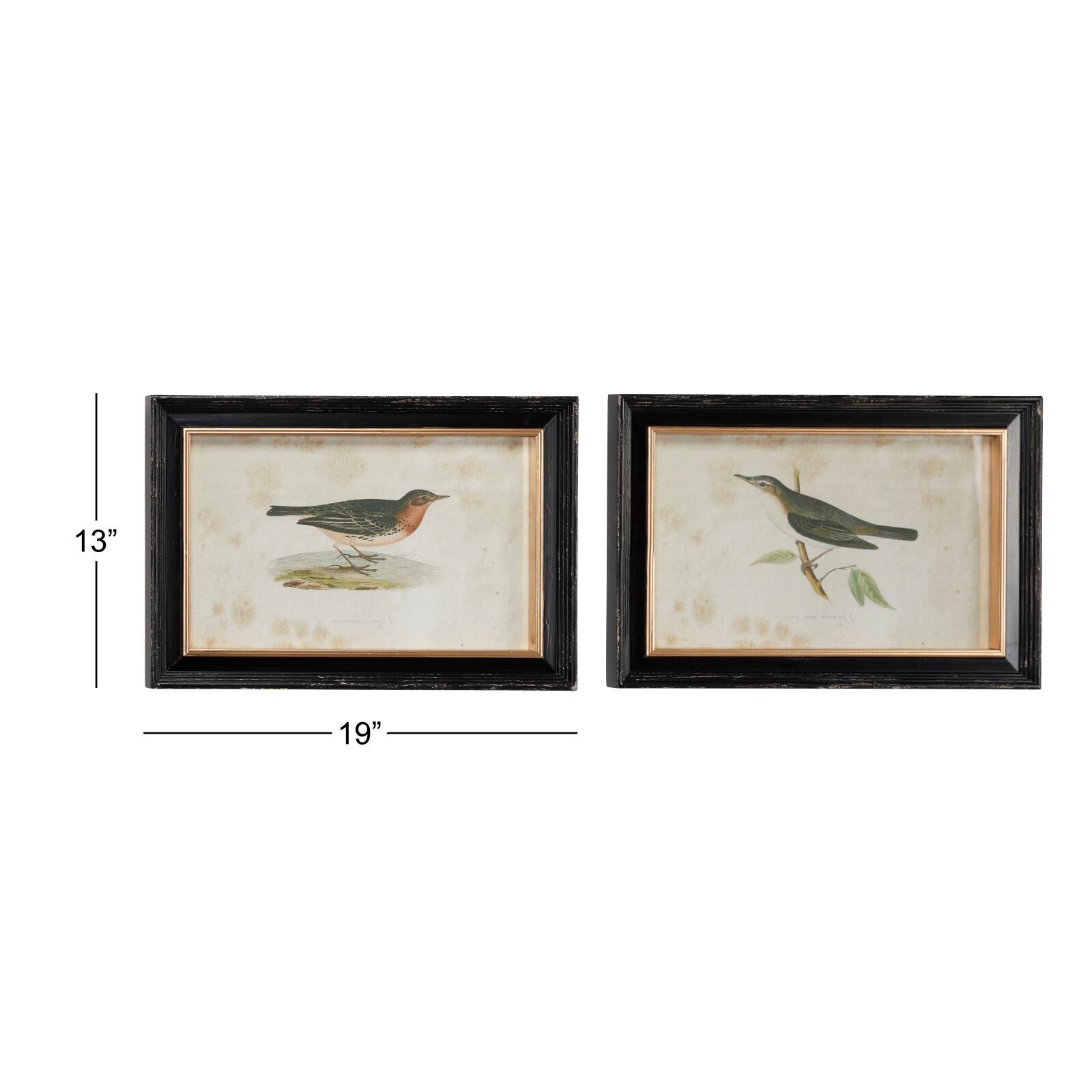 Black Wood Farmhouse Cottage Birds Wall Art Set