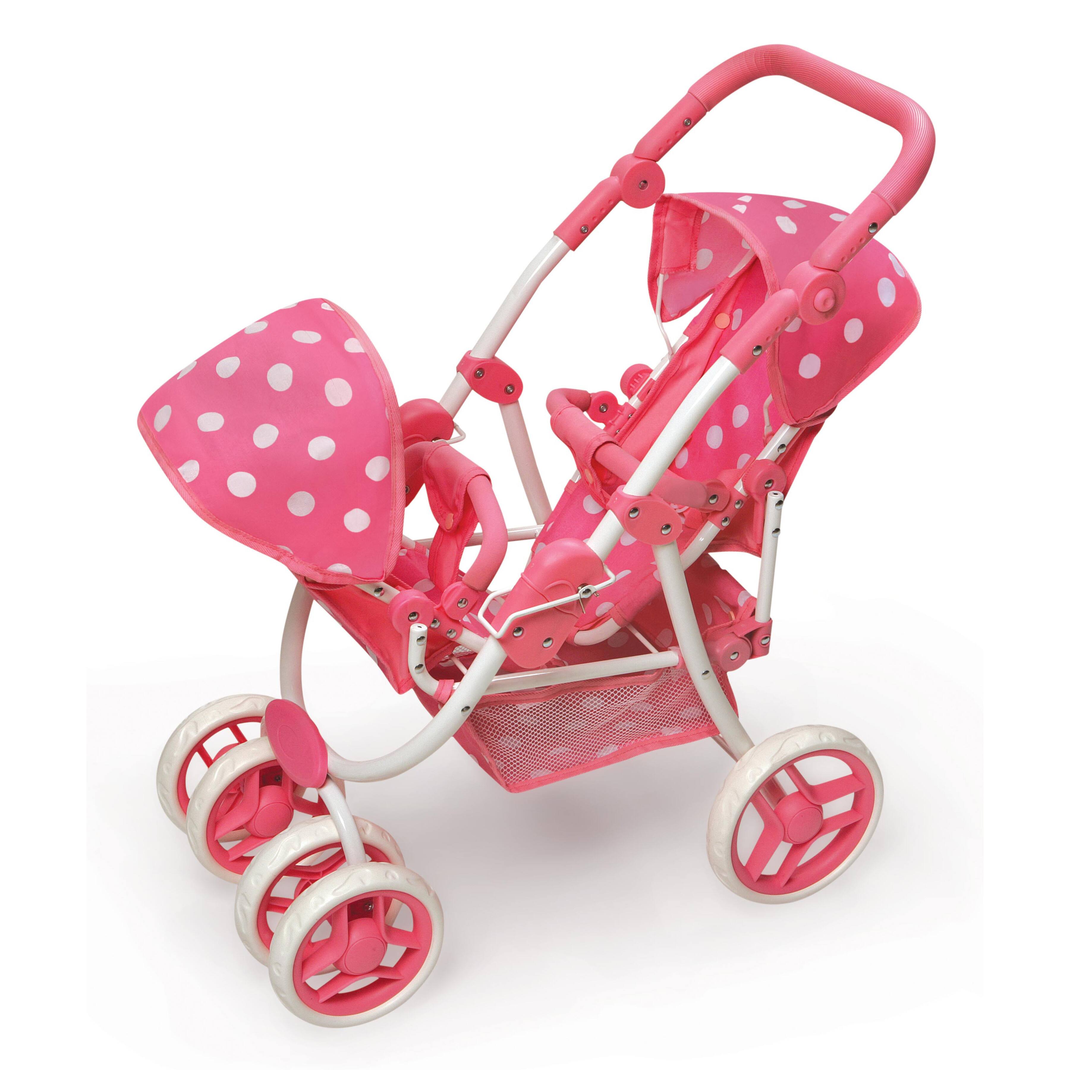 Badger Basket Pink Polka Dot Reversible Double Doll Stroller