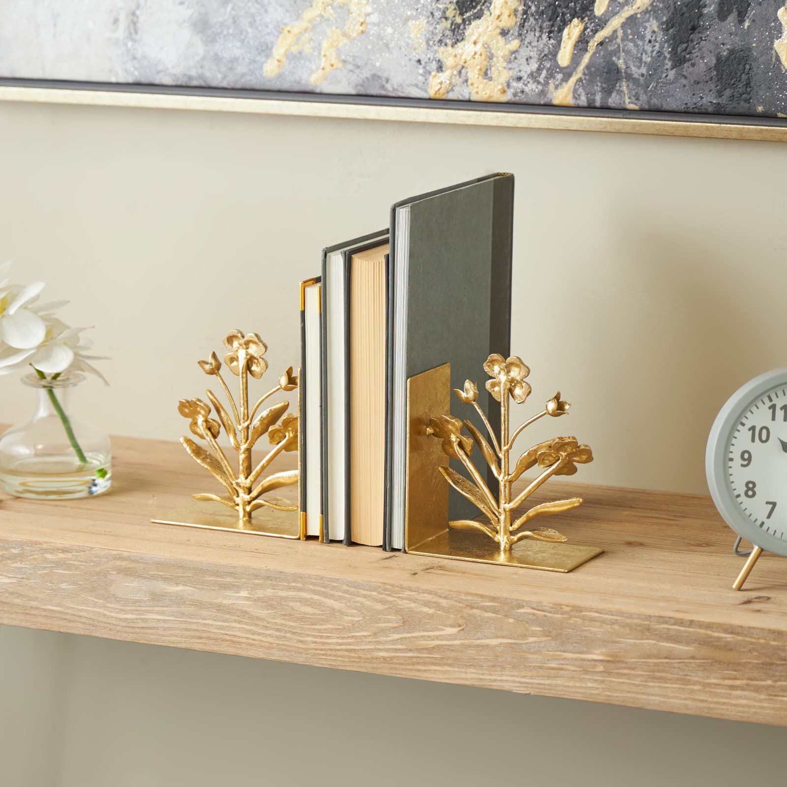 6.5&#x22; Gold Shimmer Metal Floral Bookends, 2ct.