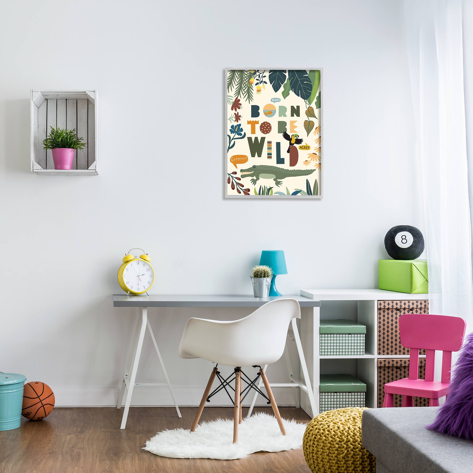 Stupell Industries Born to Be Wild Phrase Tropical Animal Forest Alligator in Gray Frame Wall Art