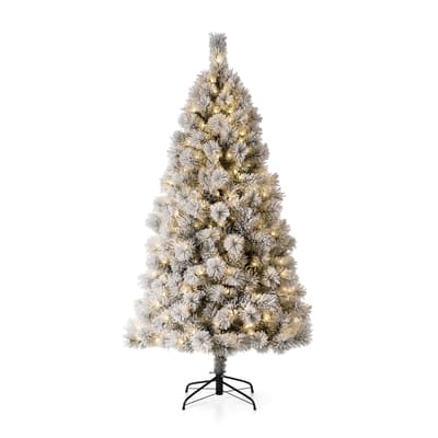 WELLFOR Remote Control Tree 5-ft Pre-lit Flocked Artificial