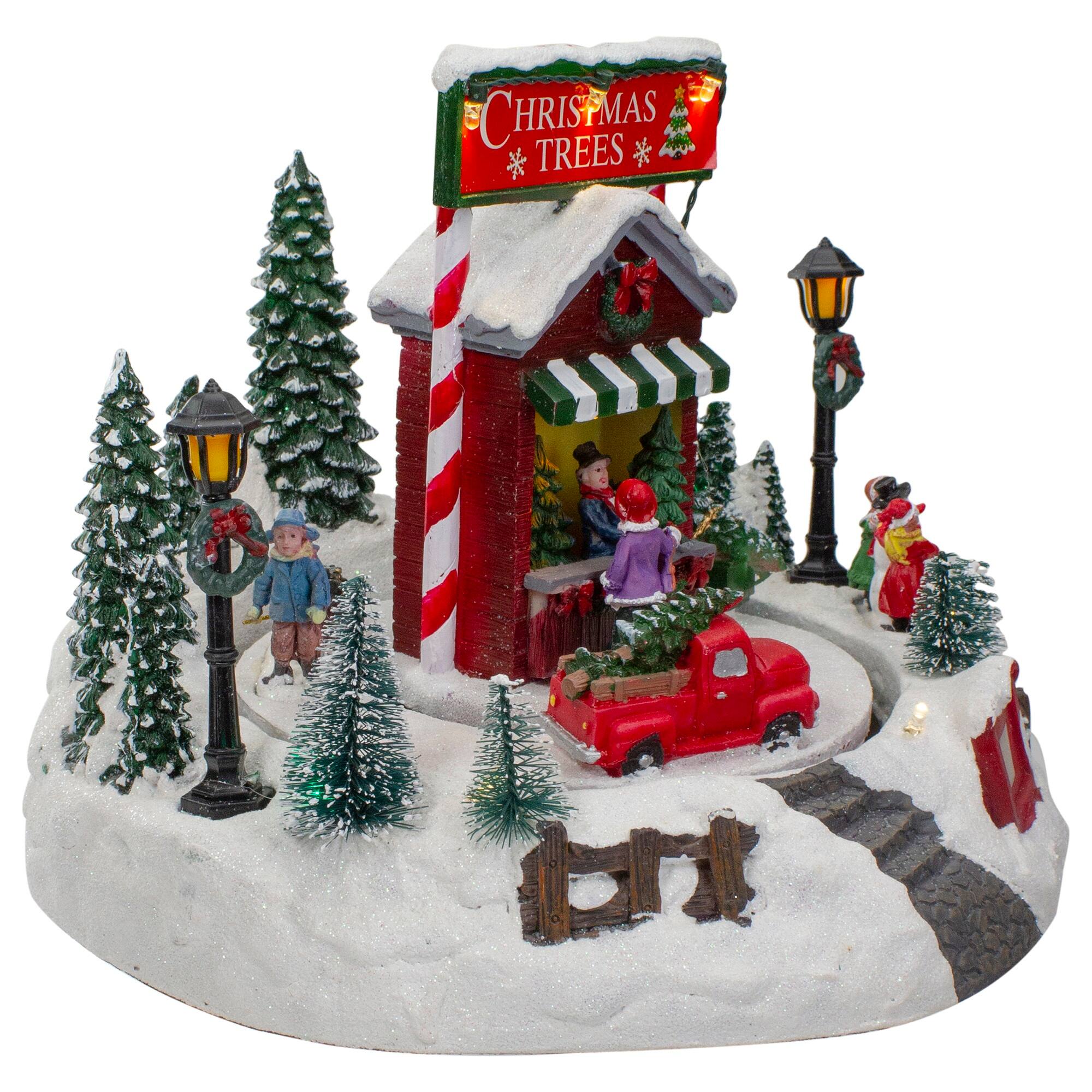 9" Lighted & Animated Christmas Tree Farm Winter Scene with Moving Cars