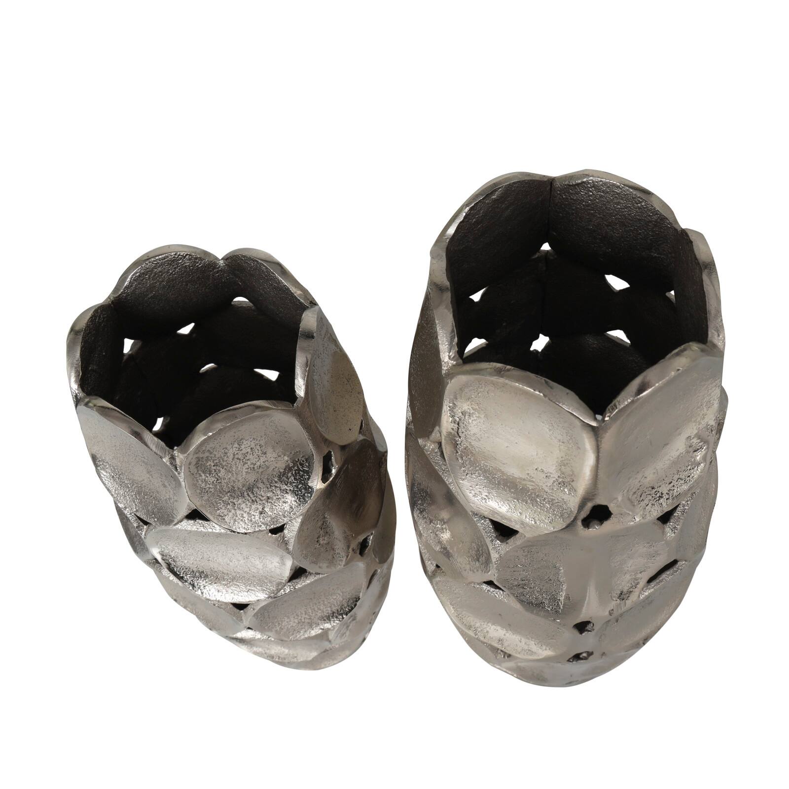 Silver Aluminum Geometric Open Framed Vase Set with Circular Plates