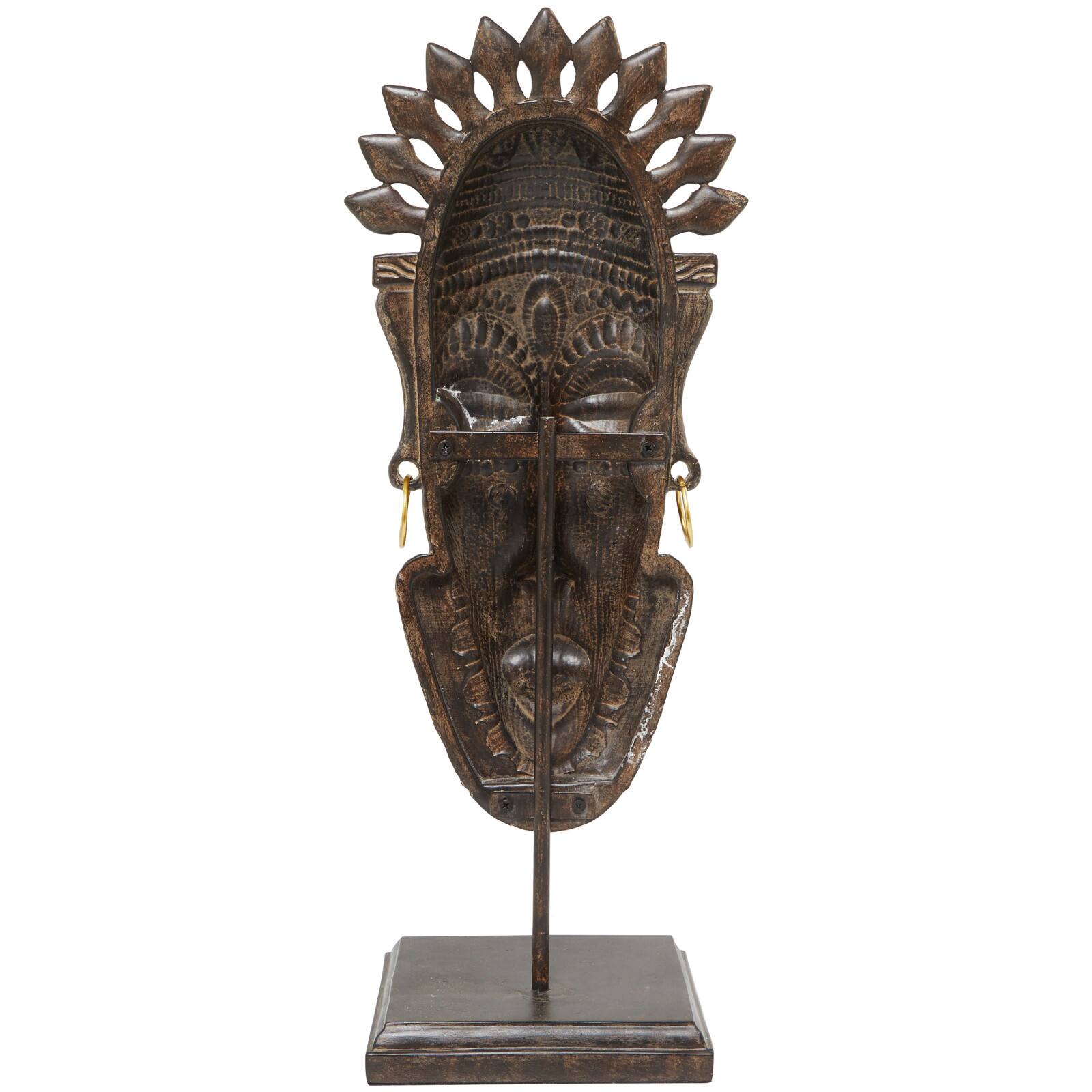 22" Brown Primitive African Mask Sculpture