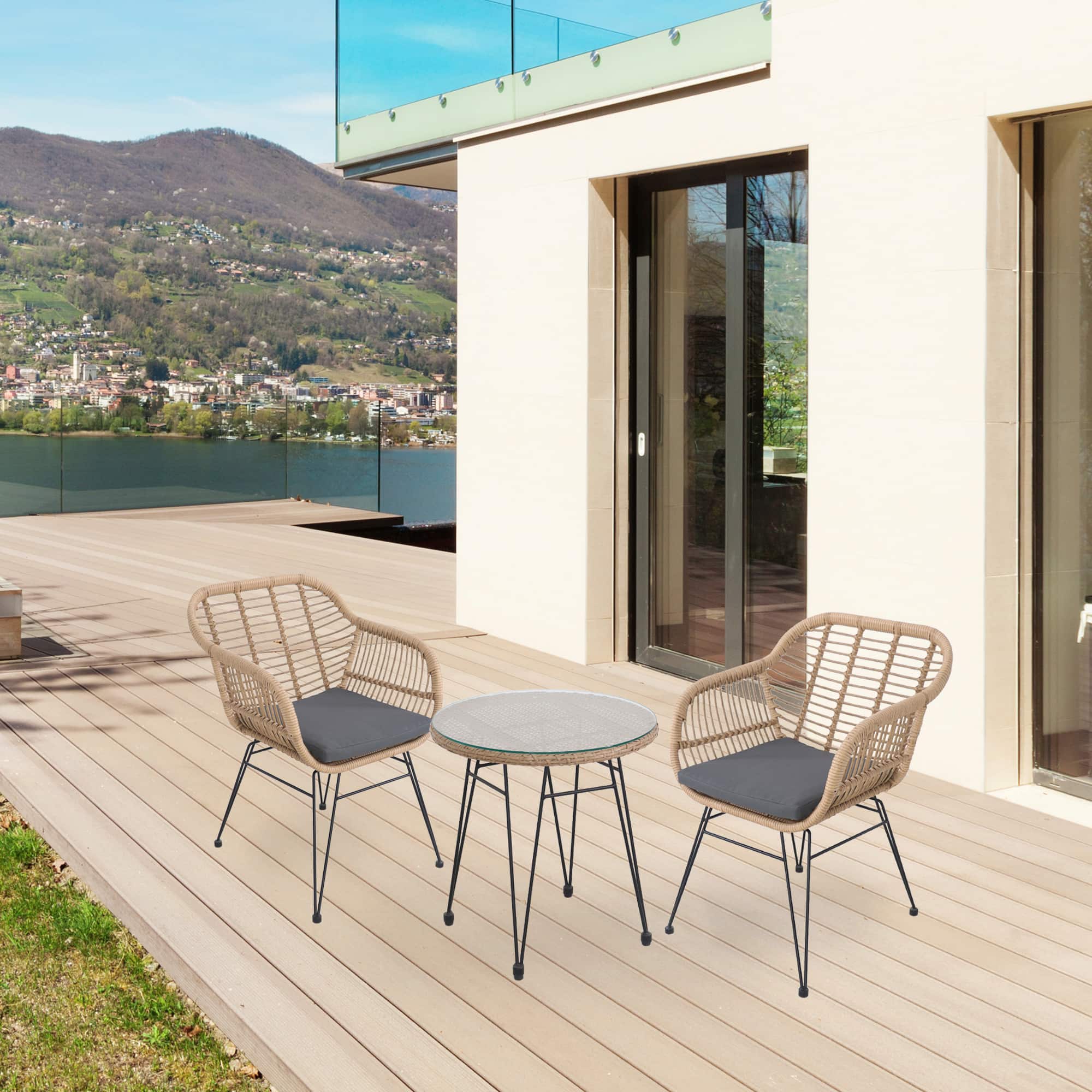 Coral Bay Rattan Outdoor Bistro Set with Cushions