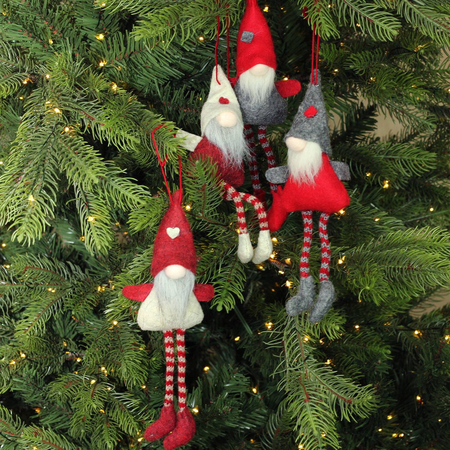 4ct. 8" Red & Gray Plush Gnome Ornaments