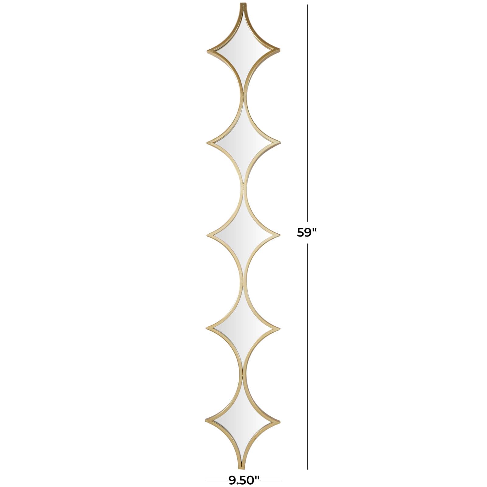 Gold Metal Slim Stacked Chain 5 Layer Wall Mirror with Diamond Pattern 10&#x22; x 1&#x22; x 59&#x22;