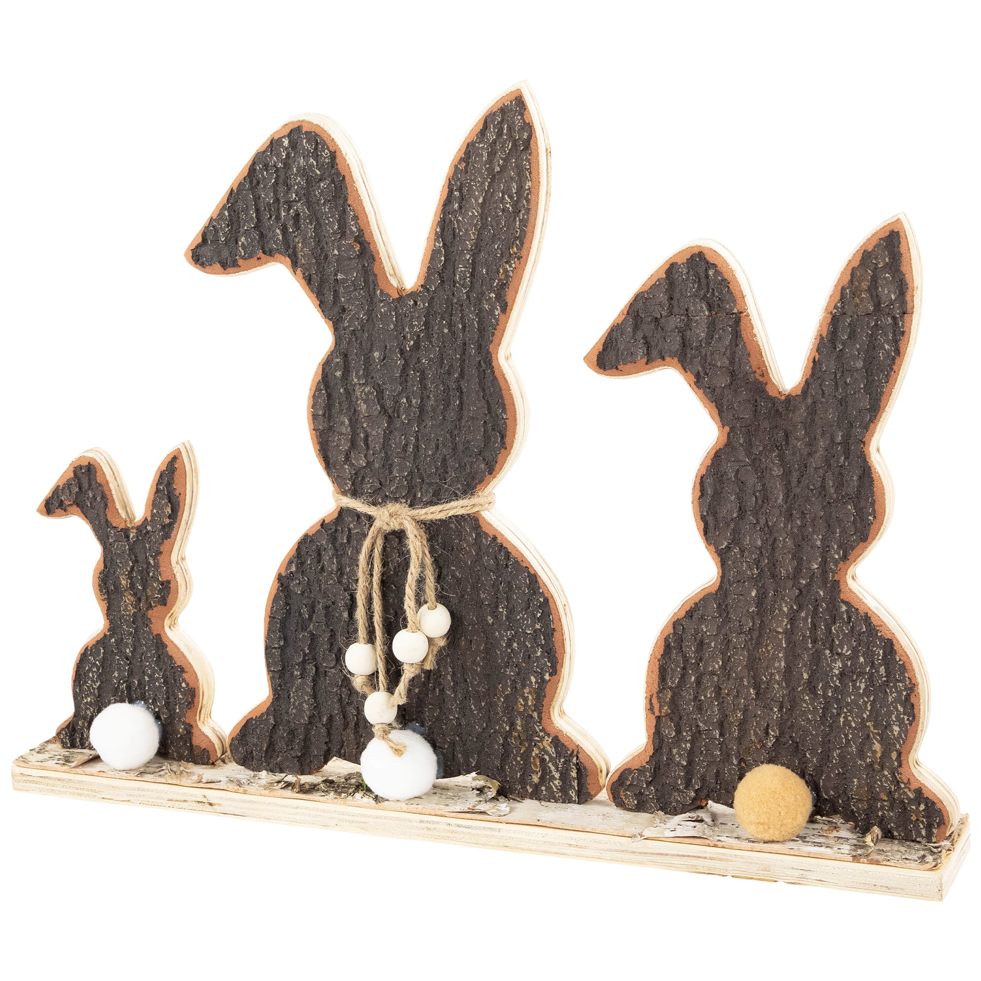 15.75&#x22; Rabbit Trio Wooden Tree Bark Easter Decoration