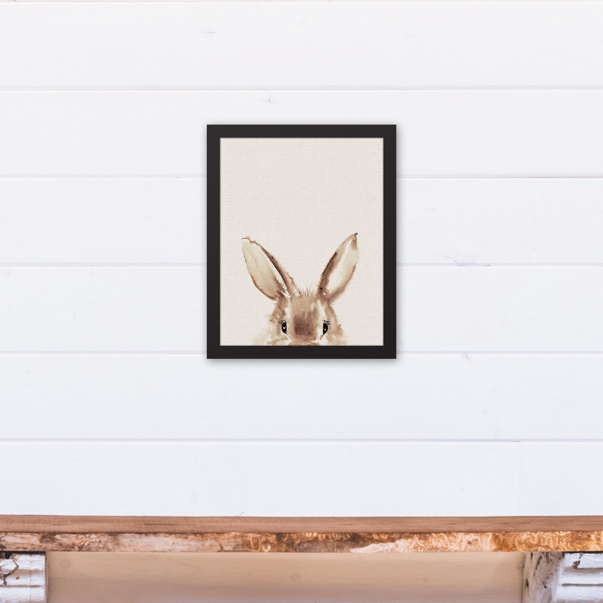 Peeking Bunny 11" x 14" Black Floating Framed Canvas