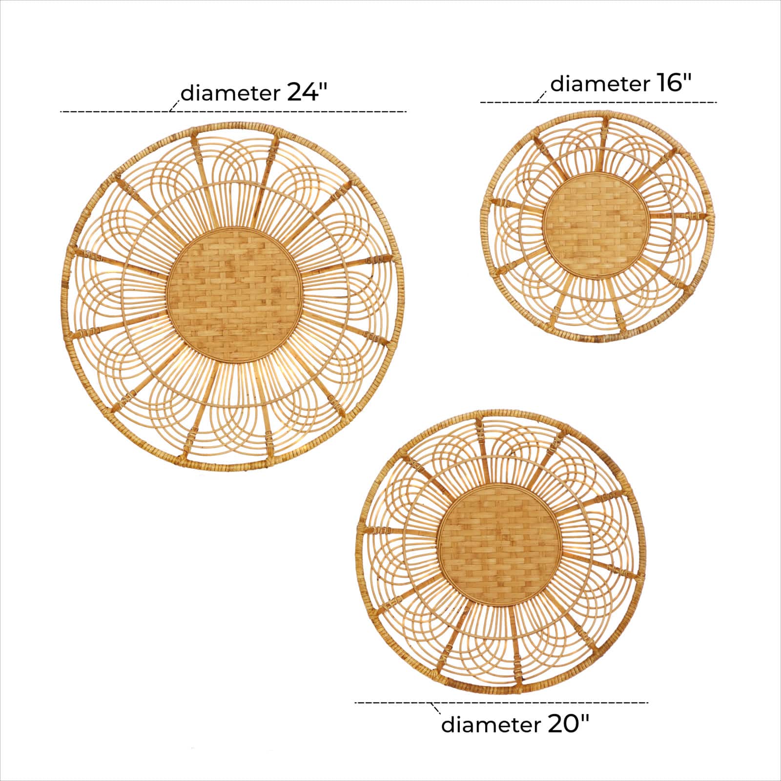 Set of 3 Brown Metal Boho Style Wall Decor 24", 20", 16"