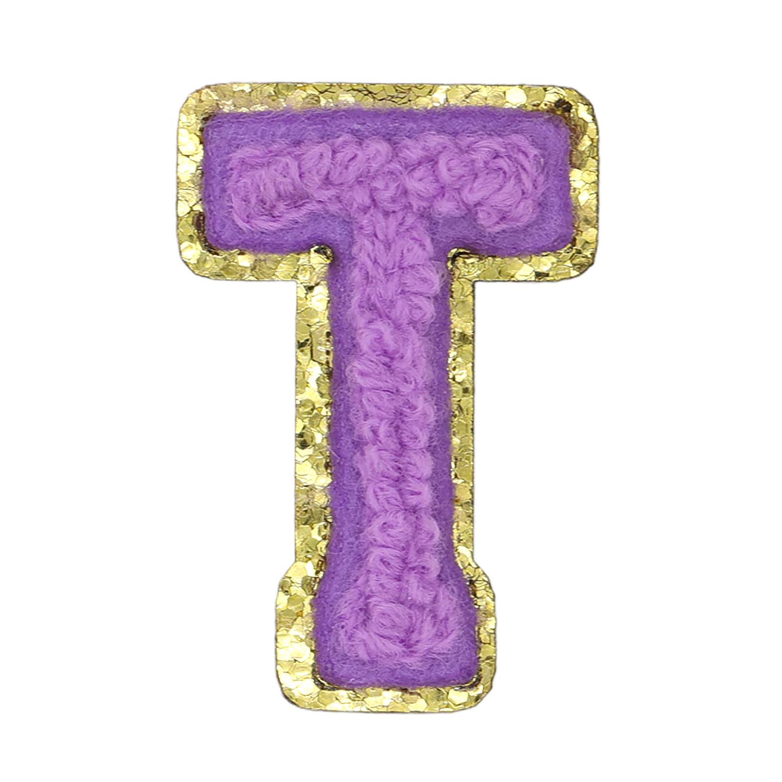 Mini Lavender Chenille Letter Iron On &#x26; Adhesive Patch by Make Market&#xAE;
