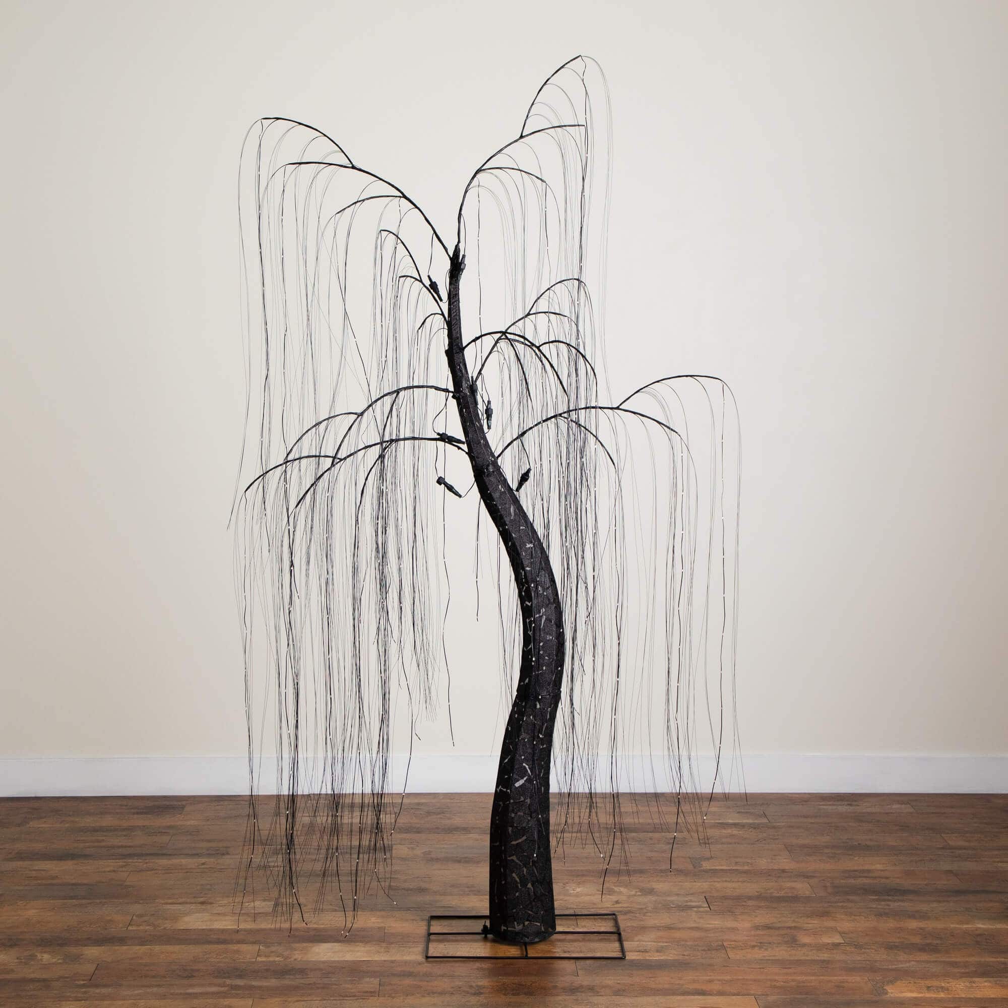 7ft. Pre-Lit Artificial Halloween Black Willow Tree with 600 Purple and Orange Dual Color LED Lights