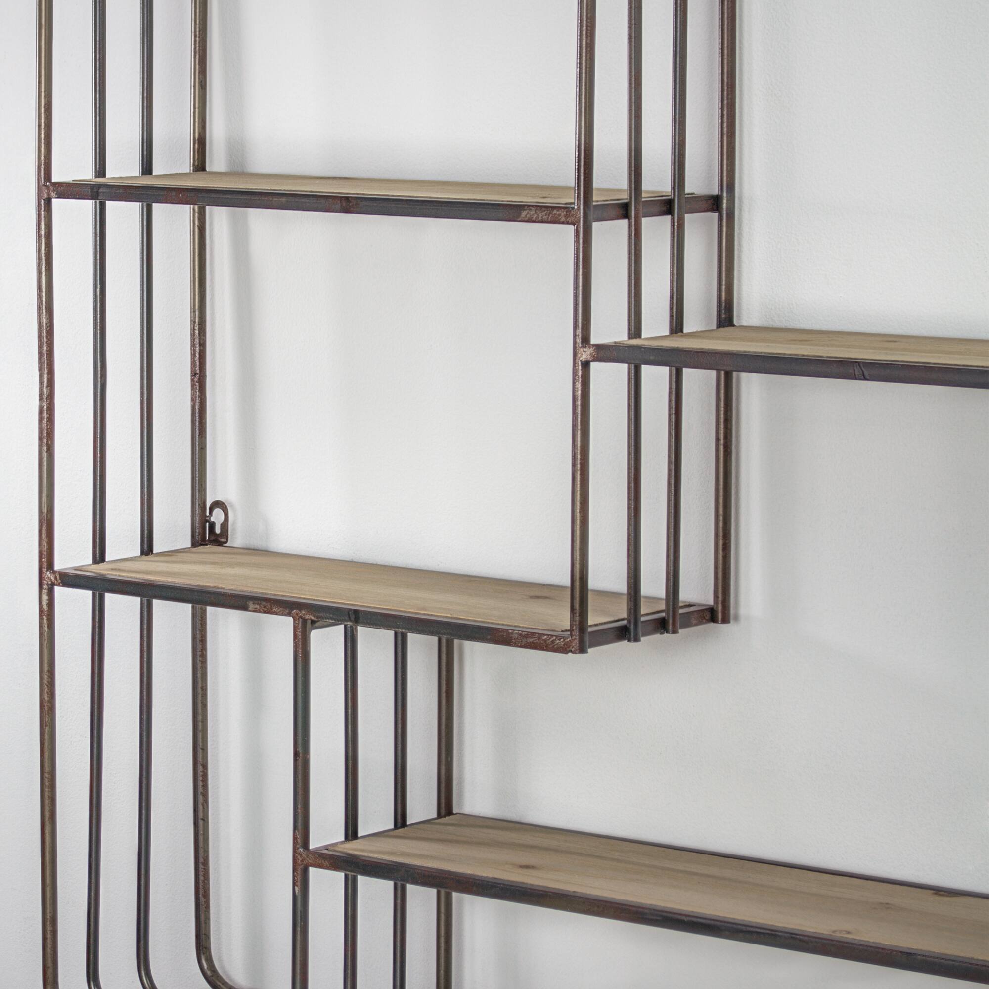 Rustic Wood &#x26; Metal Multi-Unit Hanging Wall Shelf